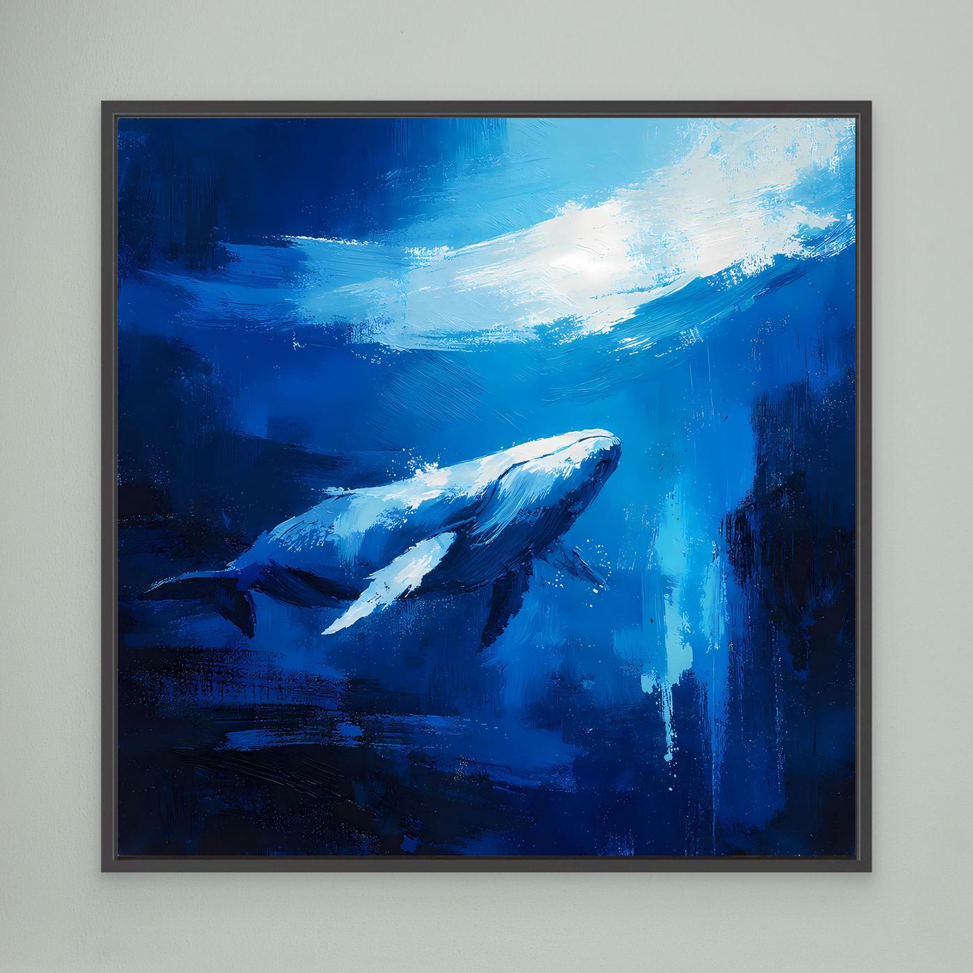 Premium Leinwand Majestätischer Wal im Ozean | Abstraktes Kunst Poster Modernes Blaues Wandbild