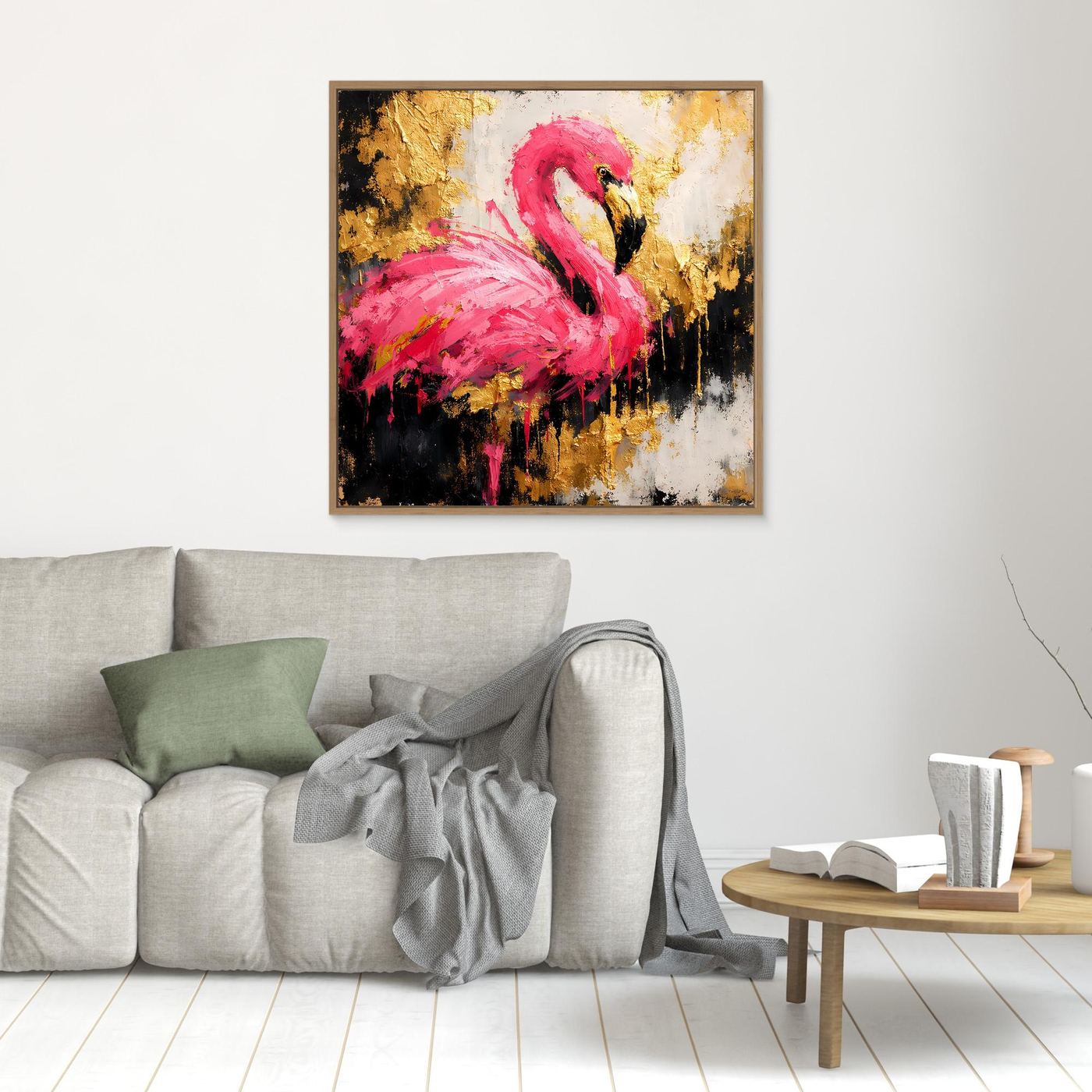 Leinwand Eleganter Flamingo in Pink und Gold | Abstraktes Modernes Tier Wandbild