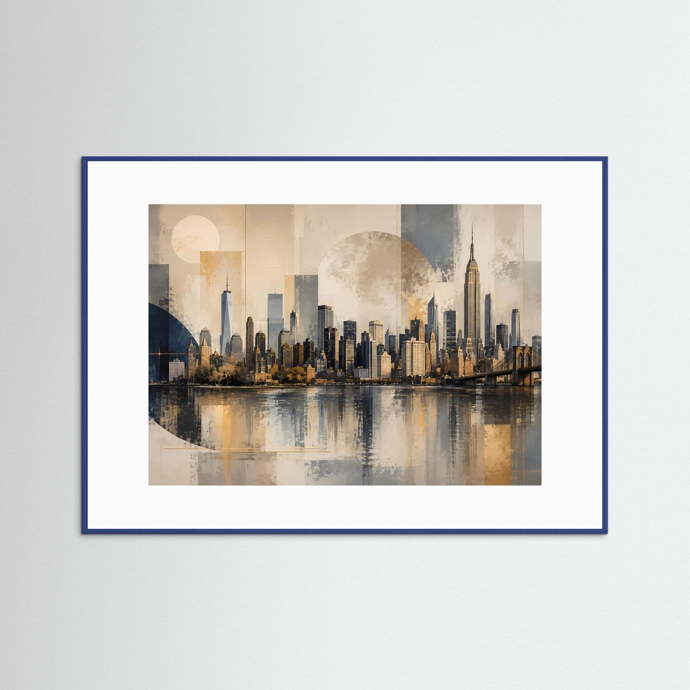 Moderne Skyline von New York in Beige & Gold | Architektur & Stadt-Wandbild