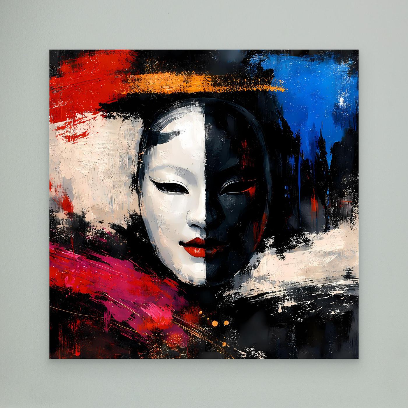 Leinwand Geisha-Maske im Pop-Art-Stil | Modernes Abstraktes Wandbild