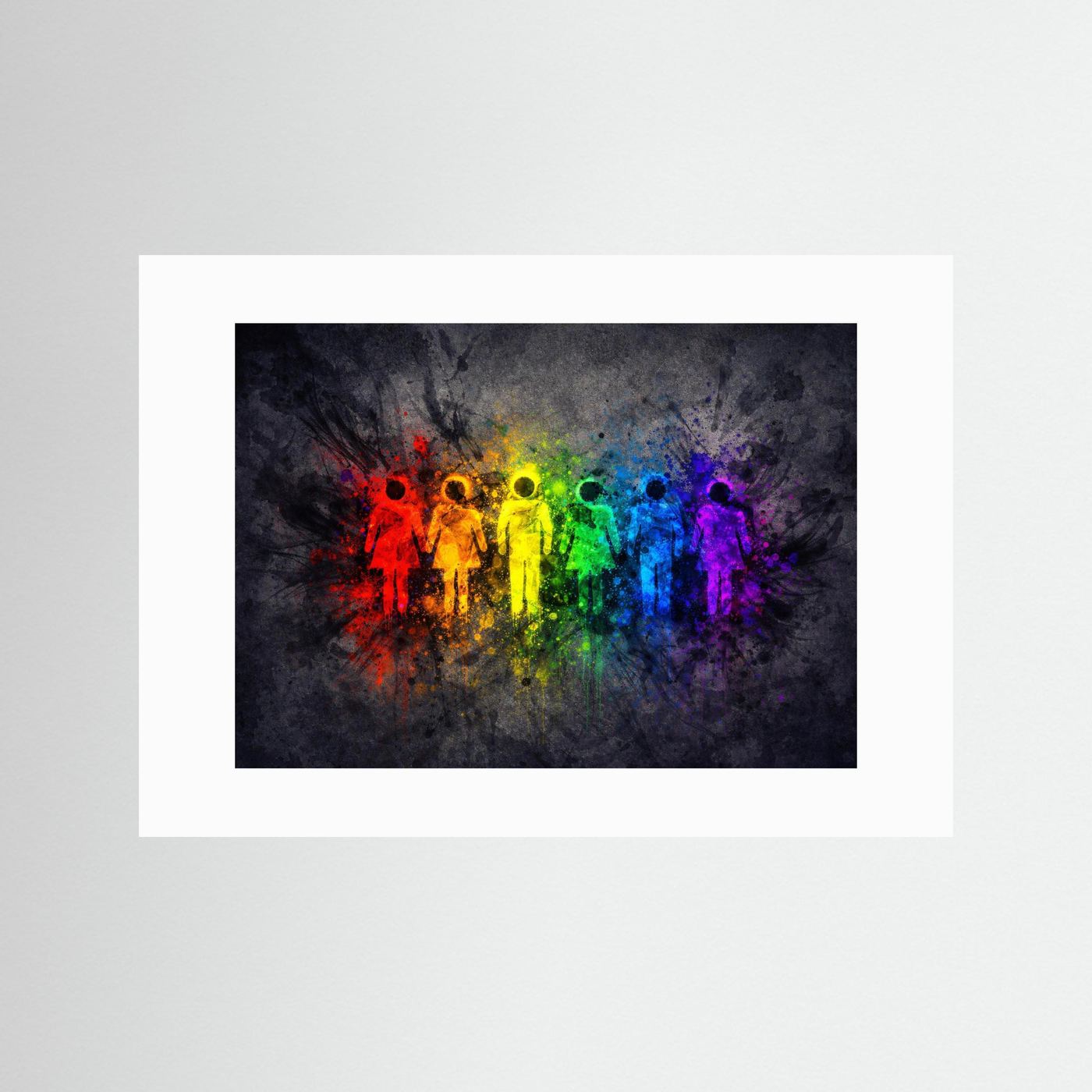 Poster mit Regenbogen-Menschen-Silhouetten im weißen Rand