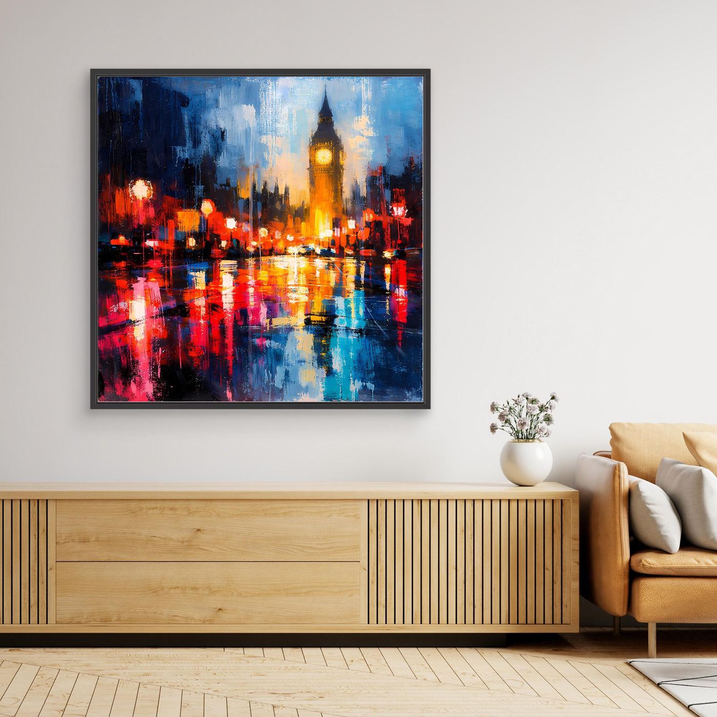 Leinwand Abstraktes Big Ben London Gemälde | Modernes Urbanes Wandbild bei Nacht