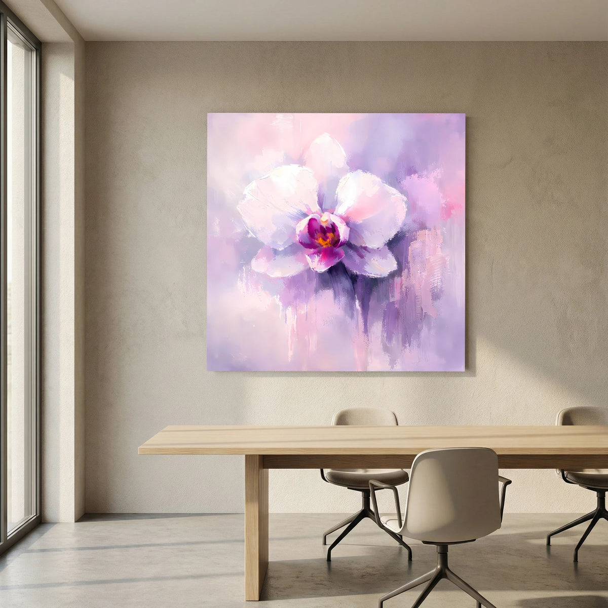 Leinwand-Wandbild Orchideenblüte in Pastellviolett und Pink, mit Farbverläufen