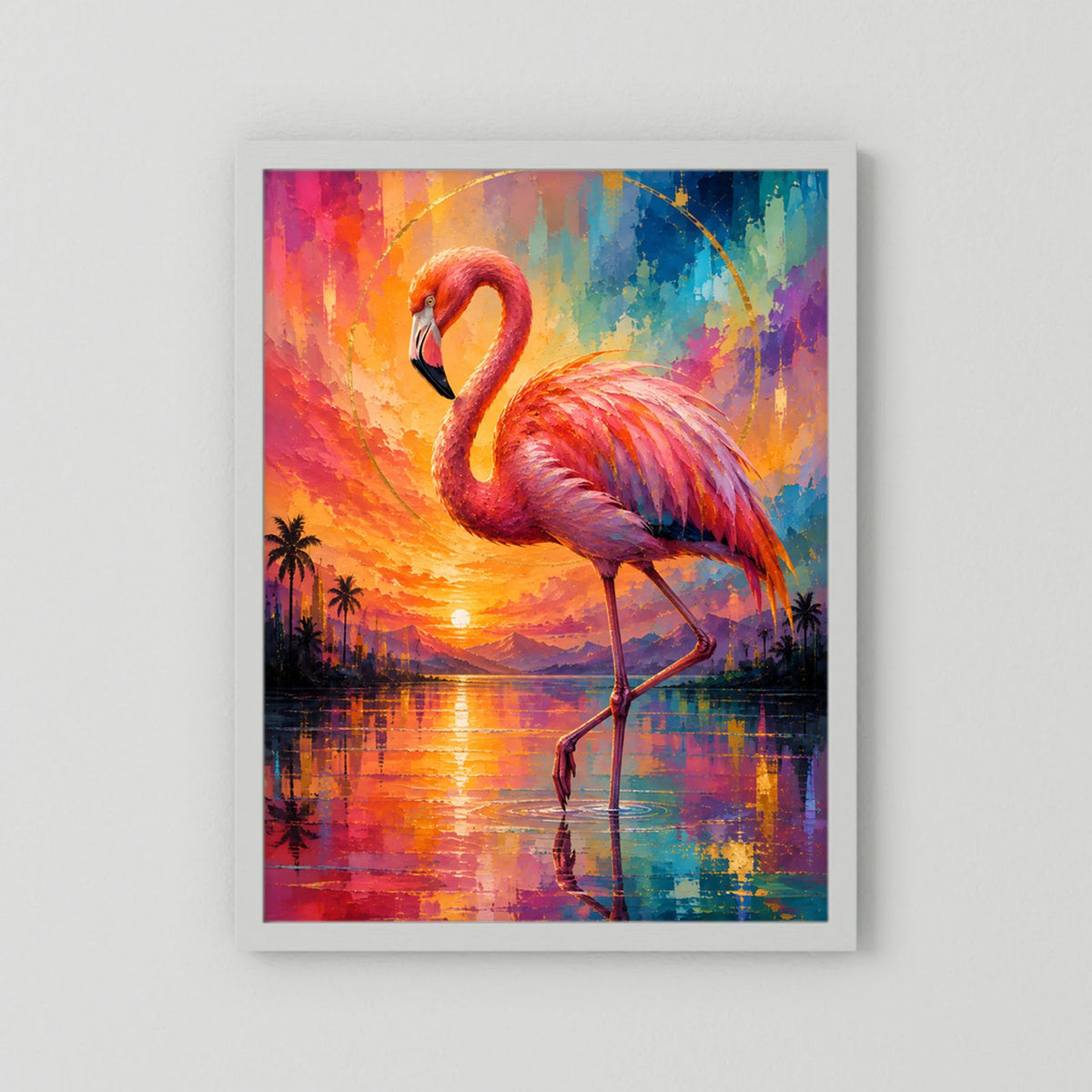 Kunstposter im Hochformat mit Flamingo-Motiv, weißer Rand ohne sichtbaren Rahmen