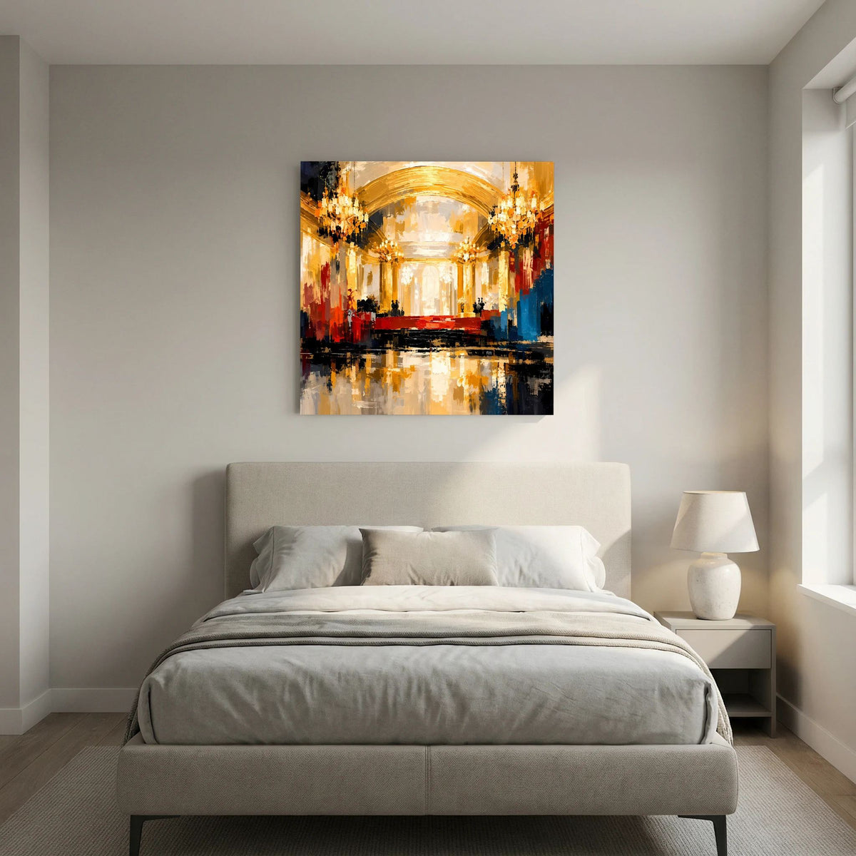 Leinwand Abstraktes Palast Saal Gemälde | Modernes Elegantes Wandbild Ballsaal Gold Rot