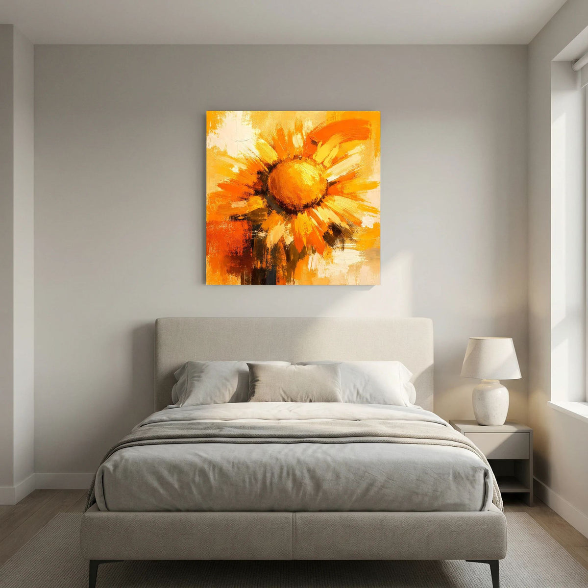 Leinwand Abstraktes Sonnenblumen Gemälde | Modernes Florales Wandbild Gelb Orange