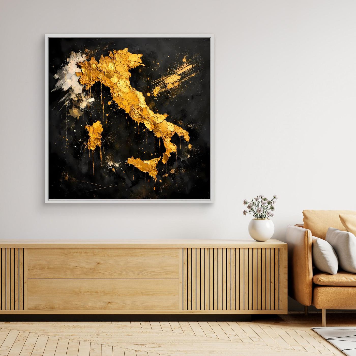 Leinwand Elegante Italienkarte in Gold & Schwarz | Modernes Abstraktes Wandbild