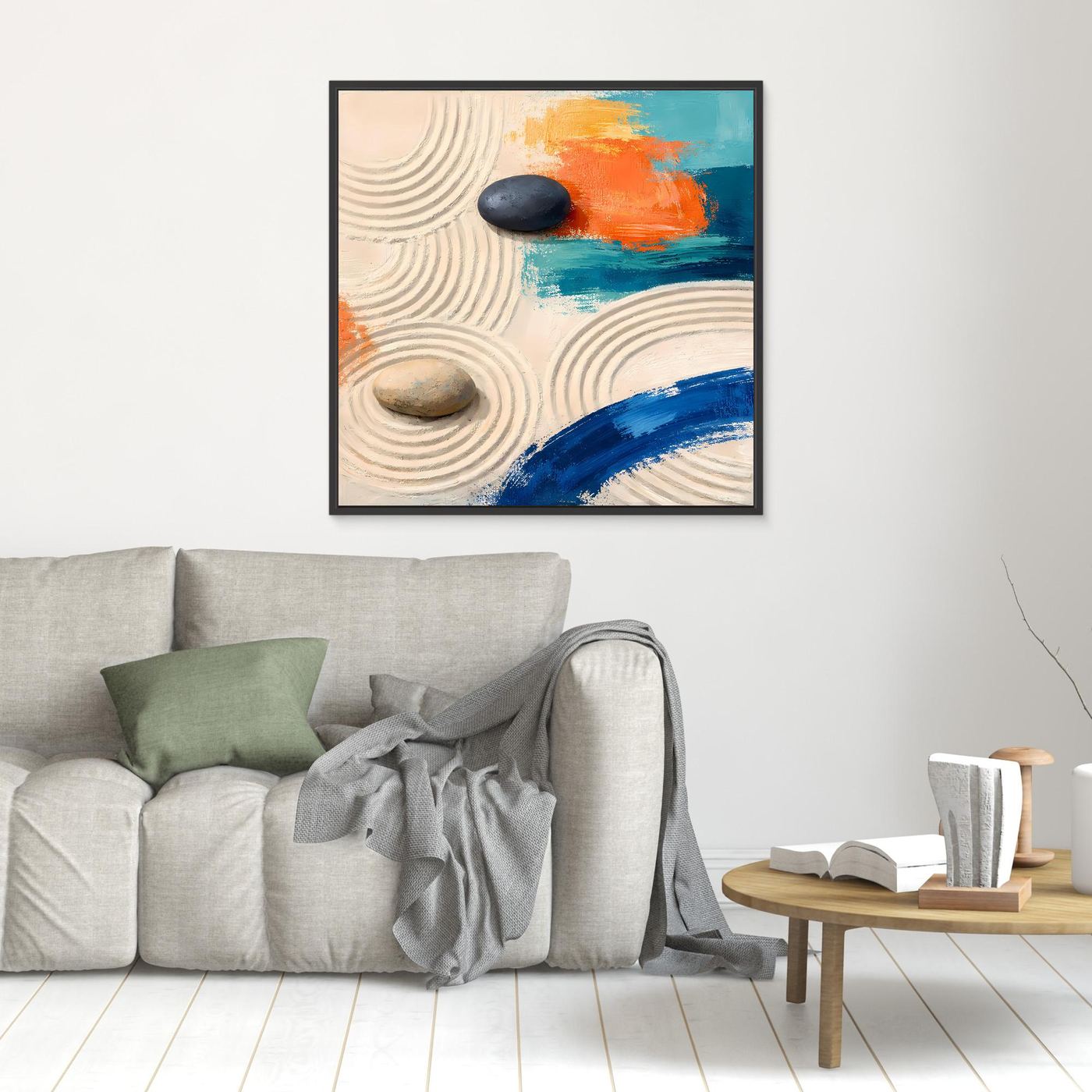 Leinwand Moderner Zen-Garten mit Steinen | Abstraktes Wandbild auf echter Leinwand