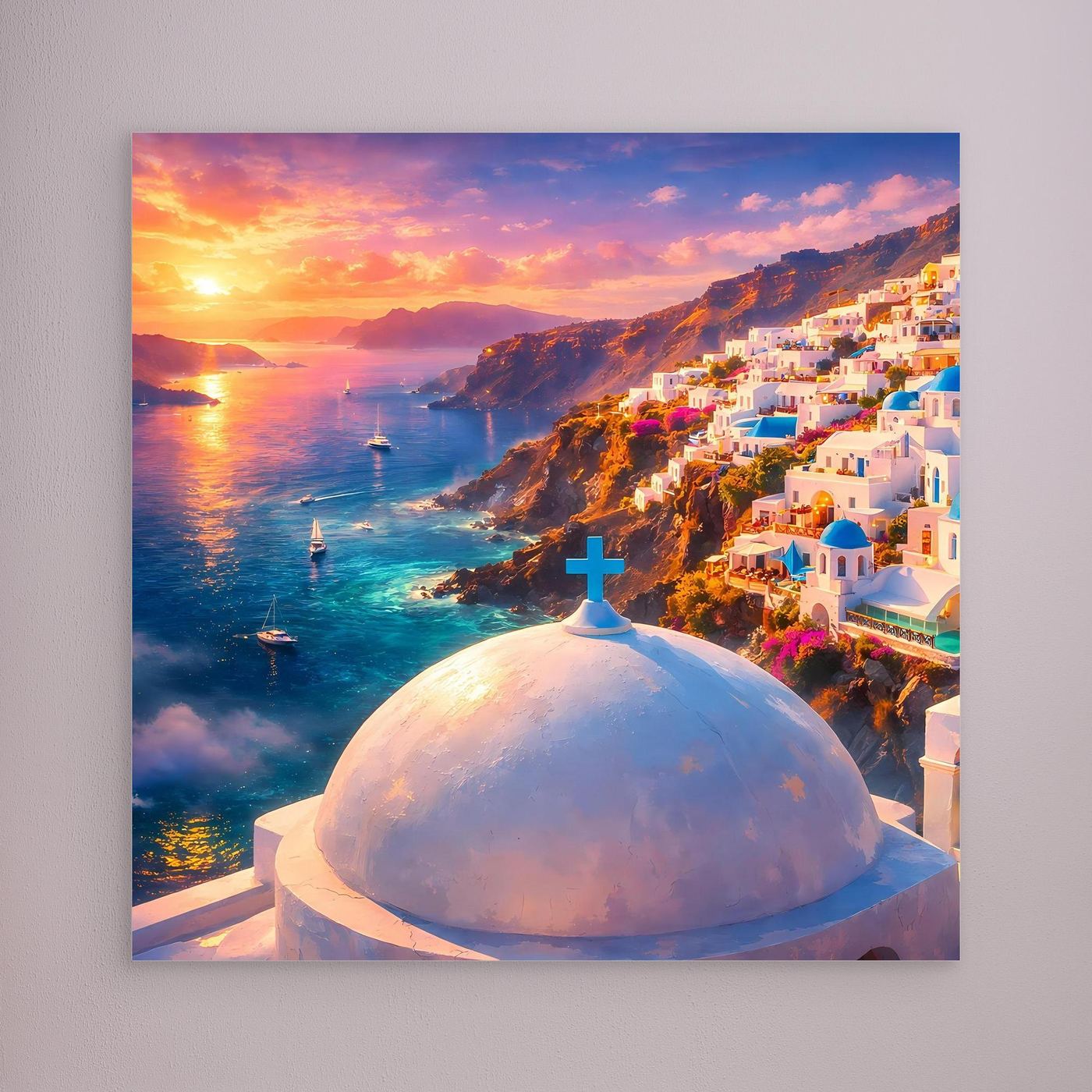 Leinwandbild Traumhaftes Santorini bei Sonnenuntergang | Maritimes Urlaubsflair
