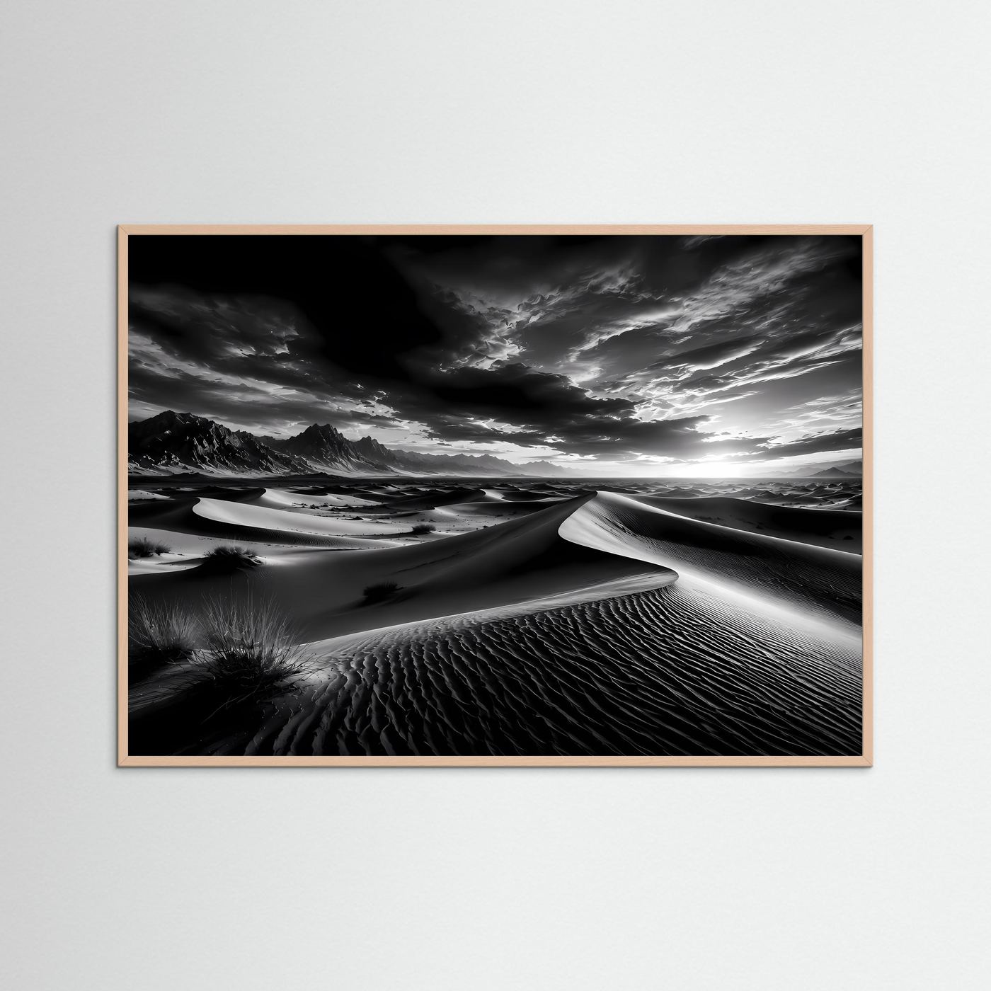 Schwarz Weiß Wüste Poster | Dünen Landschaft Wandbild | Monochrome Naturkunst | Minimalistische Wüstenfotografie | Fine Art Kunstdruck
