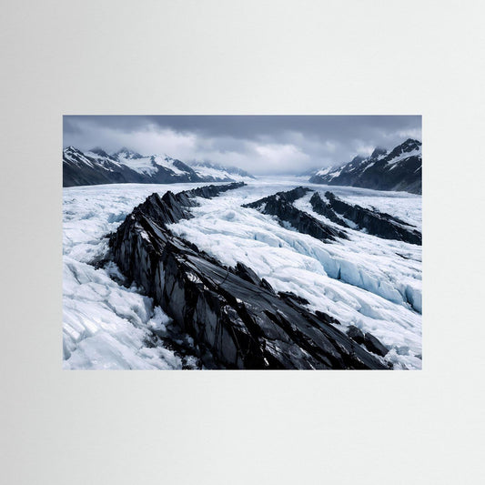 Gletscher-Panorama-Poster im Querformat mit blauem Rahmen