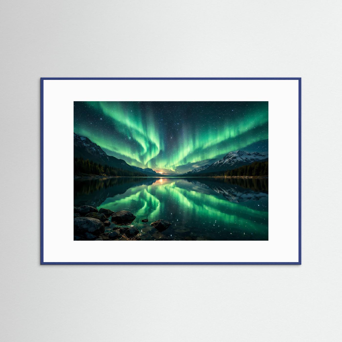 Magische Nordlichter über dem Bergsee | Polarlichter Panorama Natur Poster Querformat