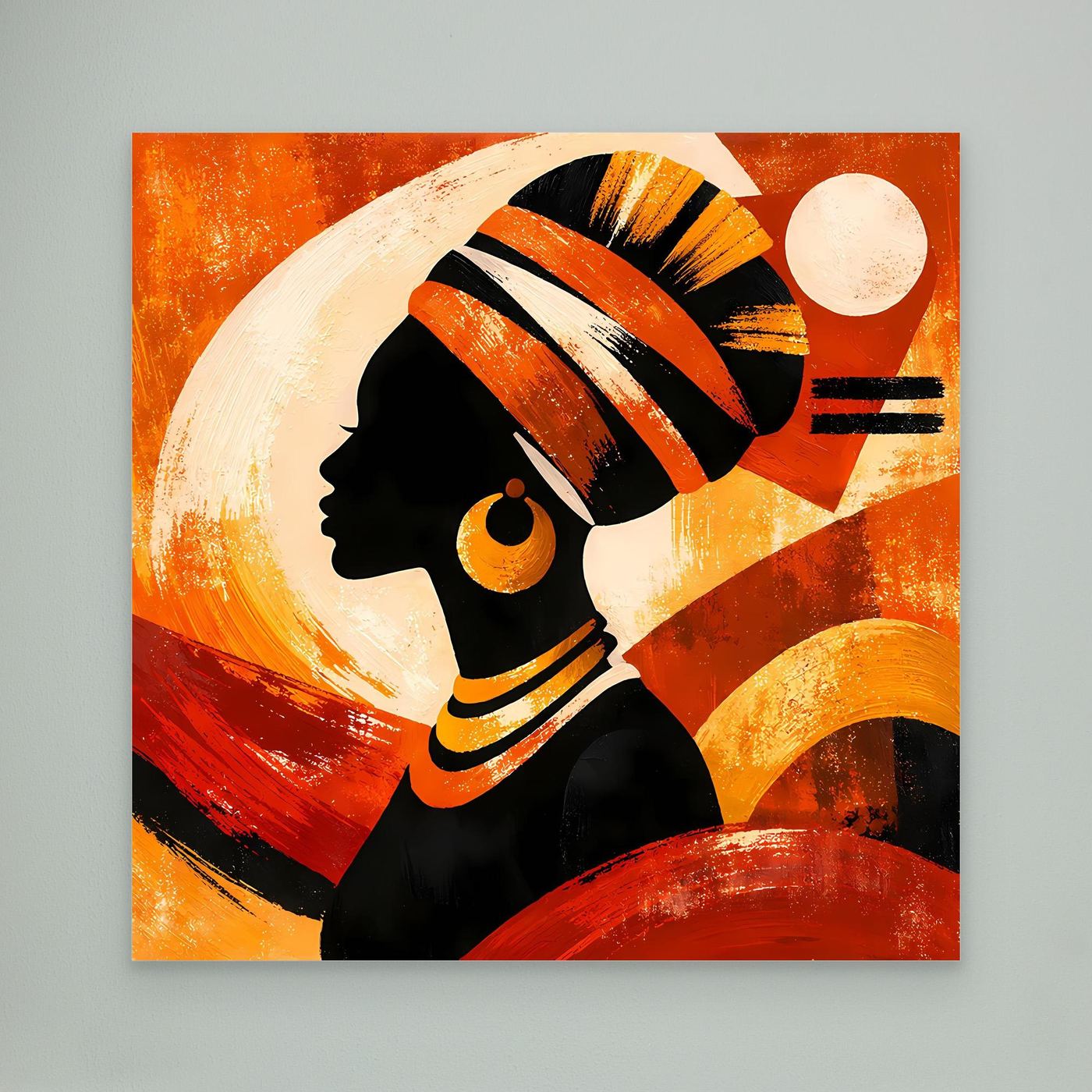 Leinwandbild mit abstrakter Frauensilhouette, Orange-Gold und goldene Schattierung