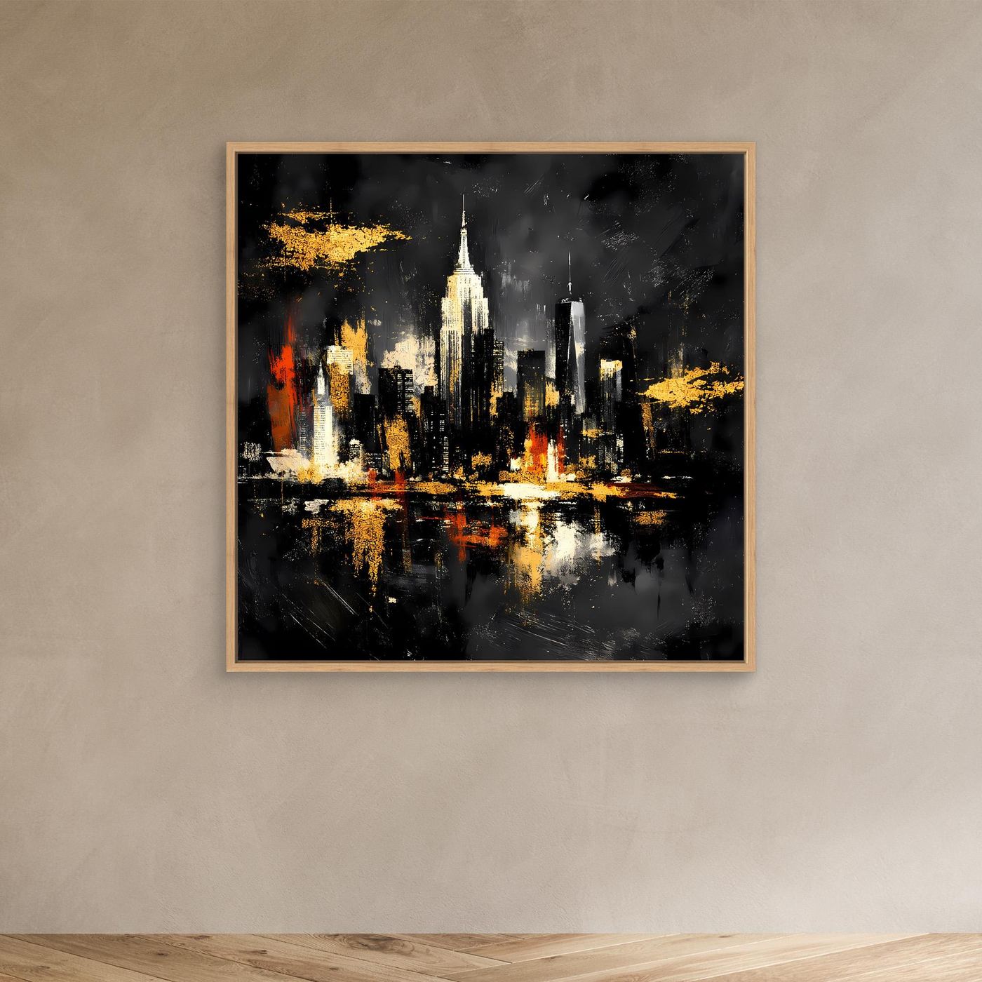 Leinwand Goldene New York Skyline bei Nacht | Abstraktes NYC Wandbild Modern