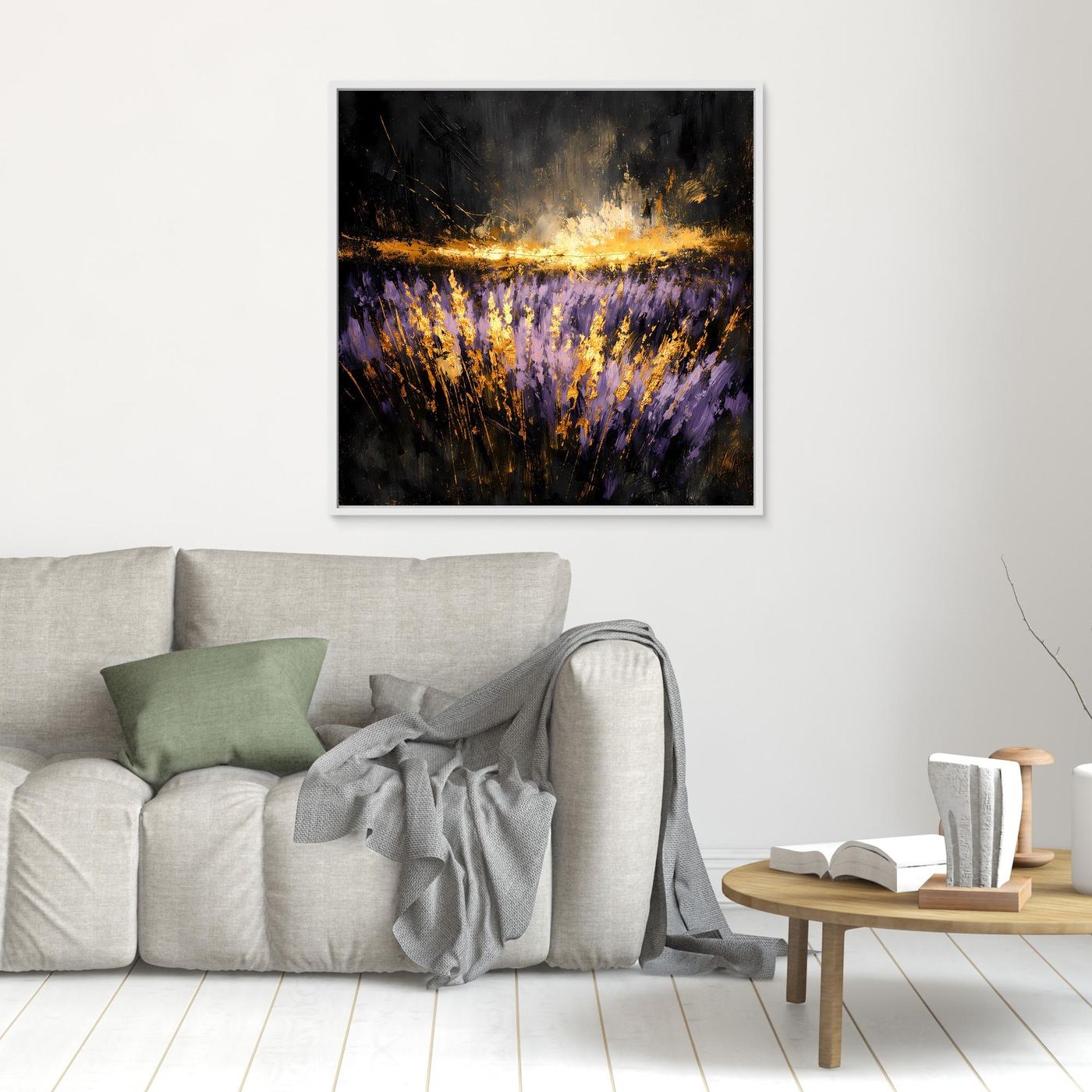 Leinwand Mystisches Lavendelfeld bei Nacht | Abstraktes Natur Wandbild Moderne Kunst