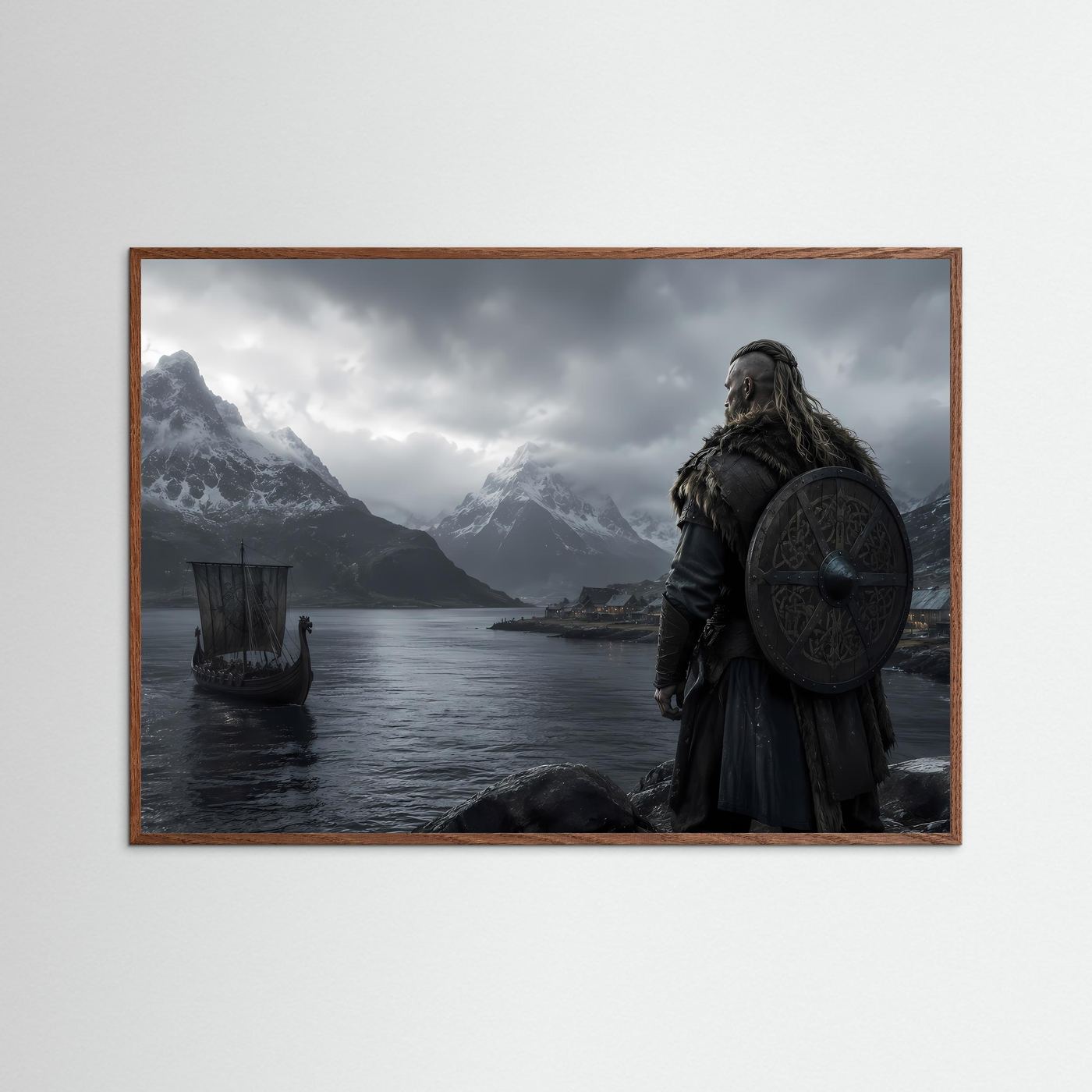 Wikinger am nordischen Fjord | Mystische Wikinger Landschaft mit Langschiff