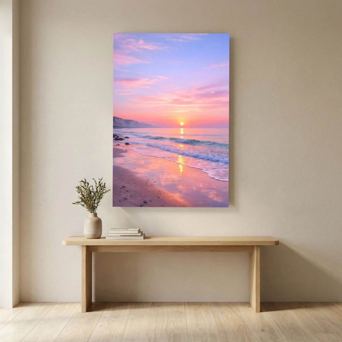 Wandbild Poster Sonnenaufgang am Meer in Pastellfarben, Hochformat