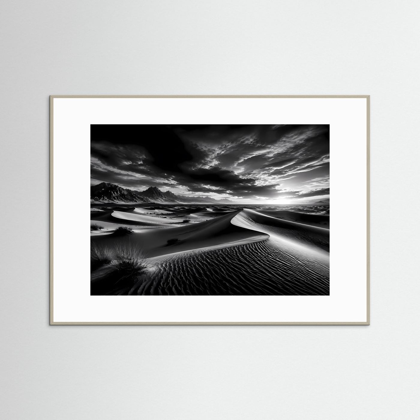 Schwarz Weiß Wüste Poster | Dünen Landschaft Wandbild | Monochrome Naturkunst | Minimalistische Wüstenfotografie | Fine Art Kunstdruck