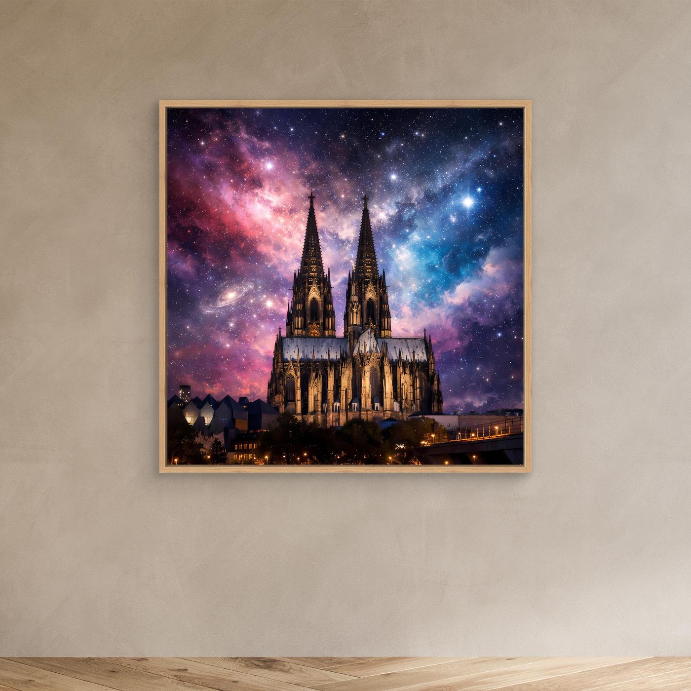 Leinwand Kosmischer Kölner Dom bei Nacht | Abstraktes Galaxie Wandbild