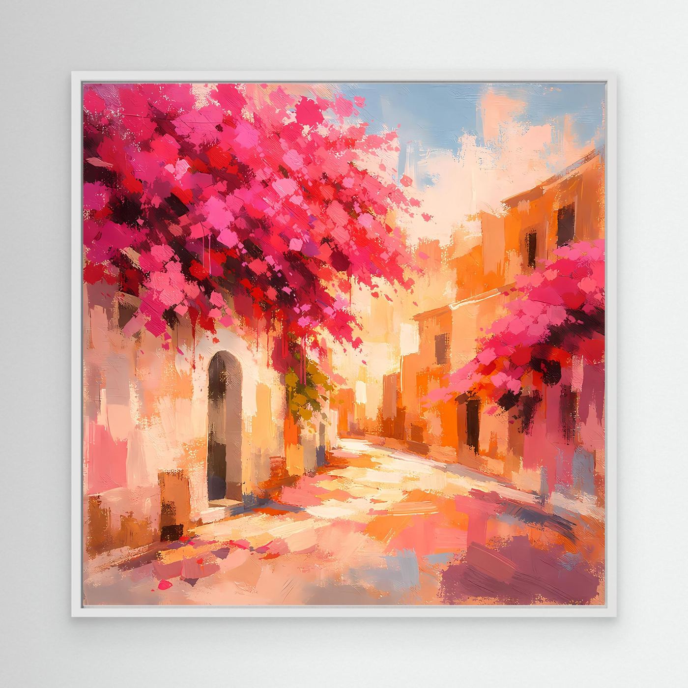 Leinwand Mediterrane Gasse im Blütenrausch | Abstraktes Italien Wandbild