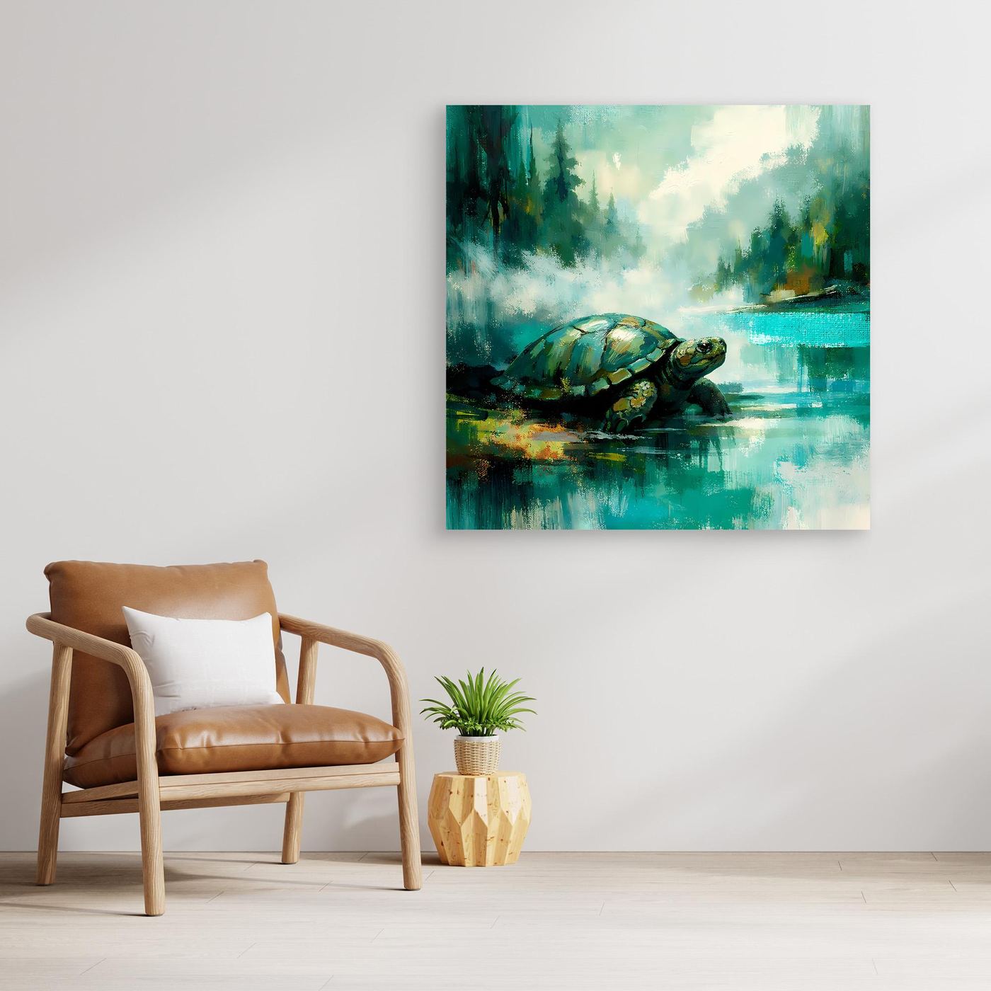 Leinwand Mystische Schildkröte am See | Abstraktes Natur & Tier Wandbild