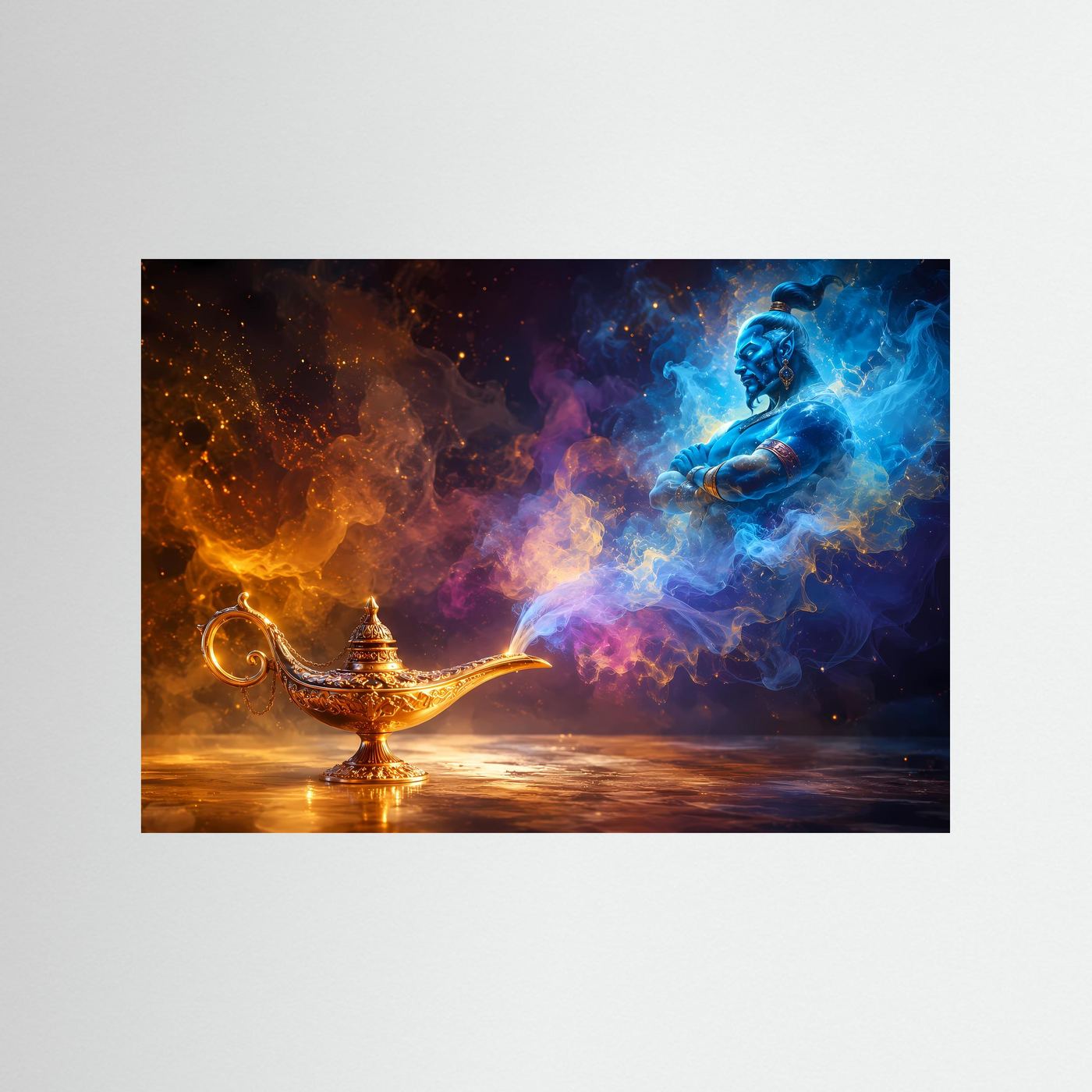 Magie aus der Wunderlampe | Mystischer Dschinn in Blau & Gold – Fantastische Wandkunst