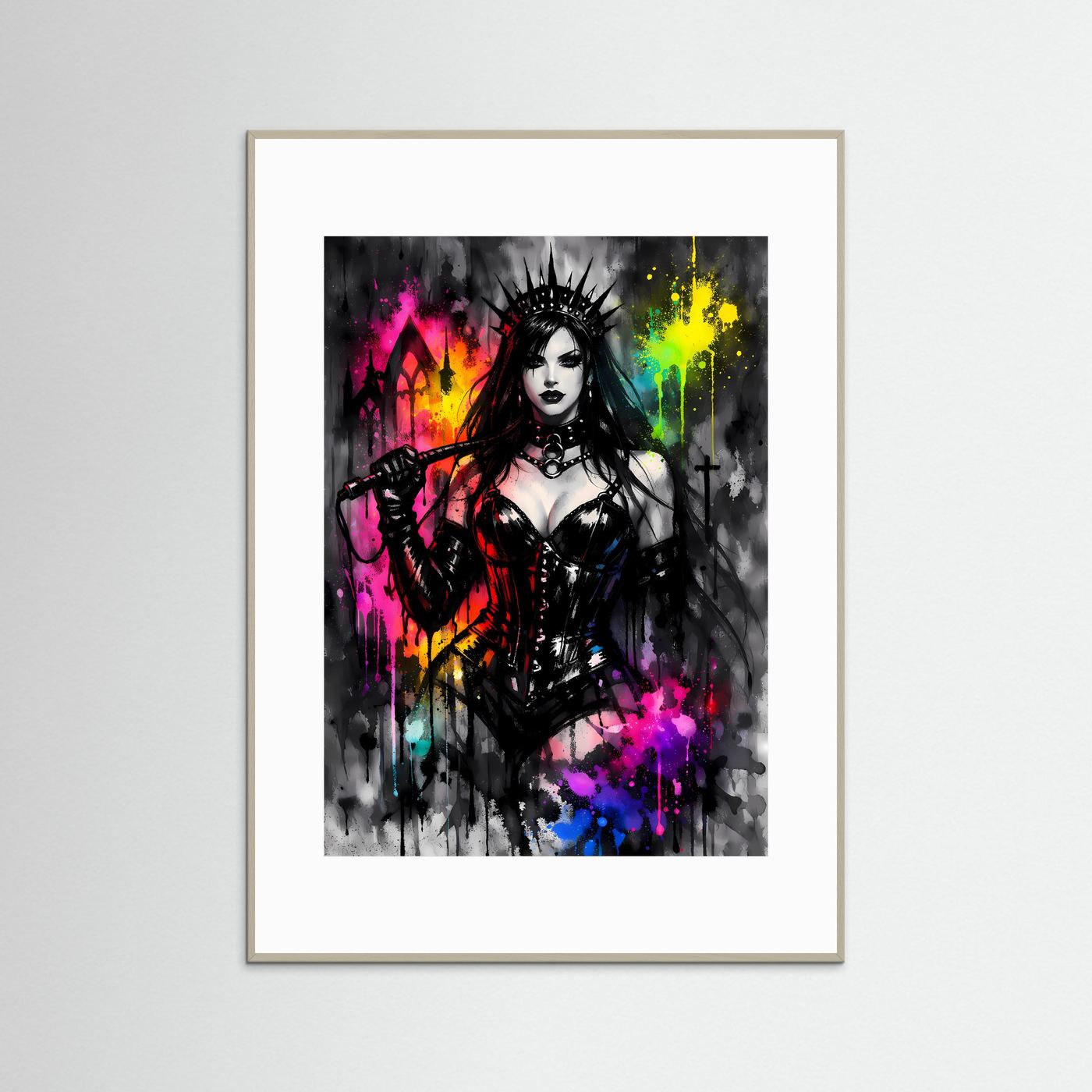 Gothic Queen Dominanz | Dunkles Fantasy Kunstposter mit Peitsche & Spiked Crown Hochformat