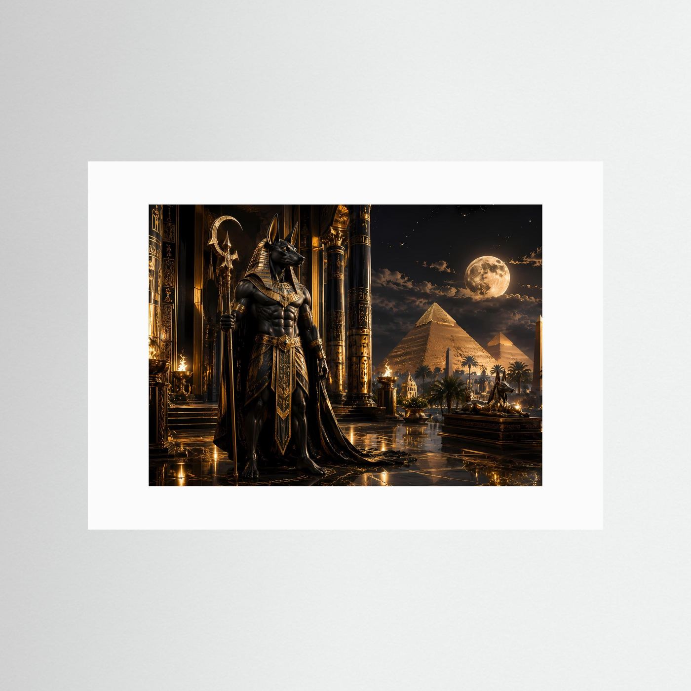 Majestätischer Anubis vor Pyramiden | Ägyptische Götter & Mystik Poster Querformat