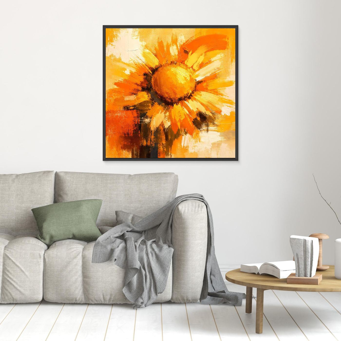 Leinwand Abstraktes Sonnenblumen Gemälde | Modernes Florales Wandbild Gelb Orange