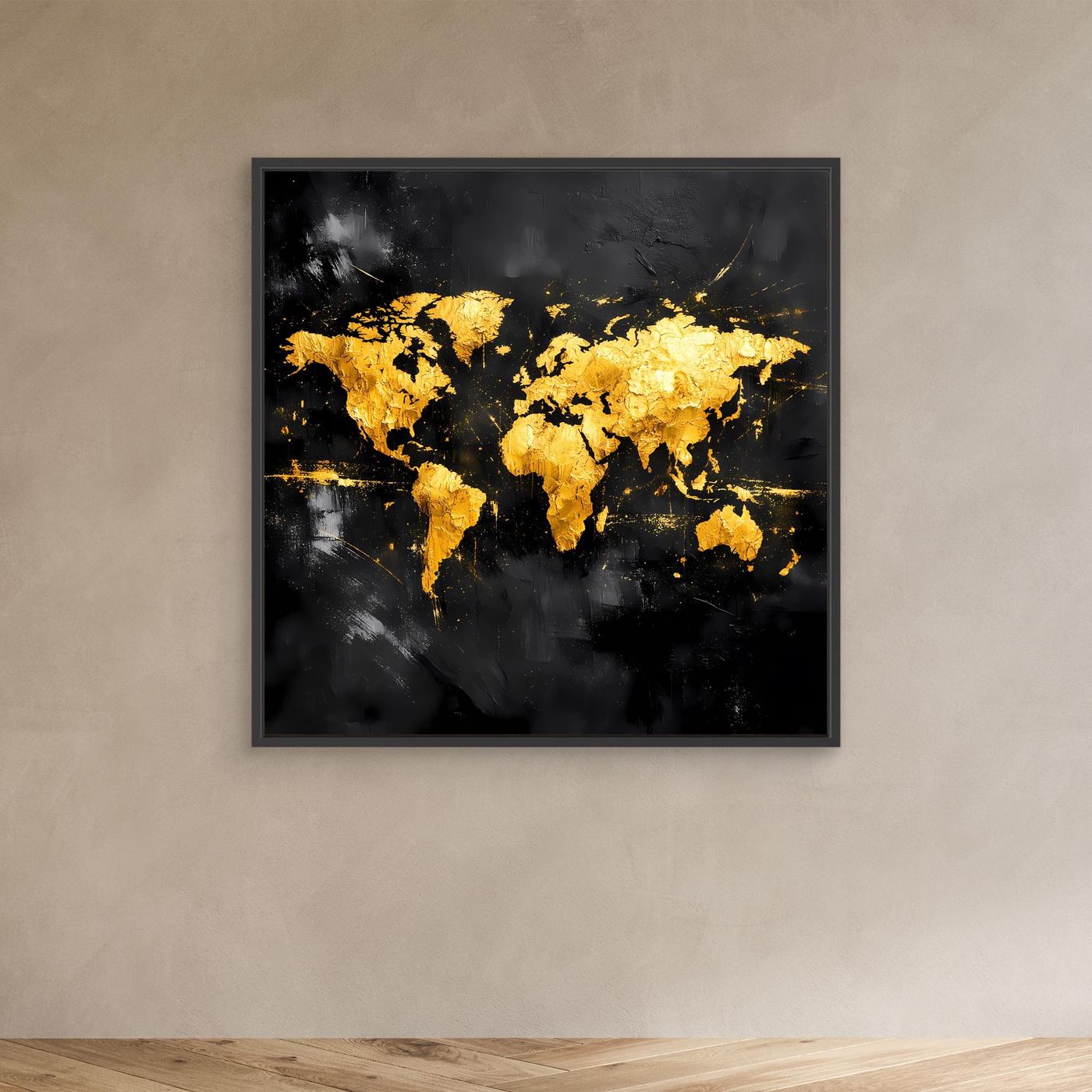 Leinwand Elegante Weltkarte in Gold & Schwarz | Modernes Abstraktes Kontinenten Wandbild