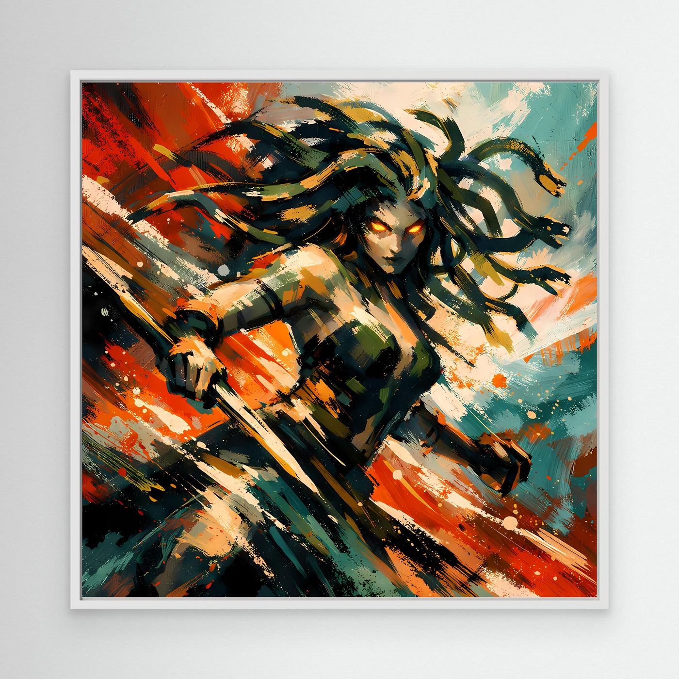 Leinwand Mythische Medusa im Action-Stil | Dynamisches Wandbild auf echter Leinwand