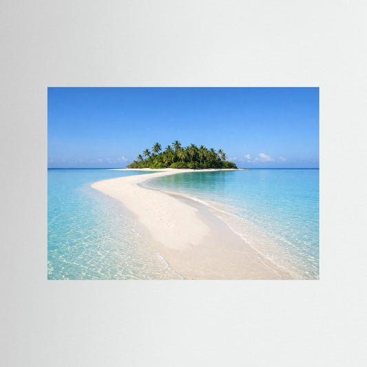 Querformat-Poster mit türkisblauem Meer und einsamer Sandbank