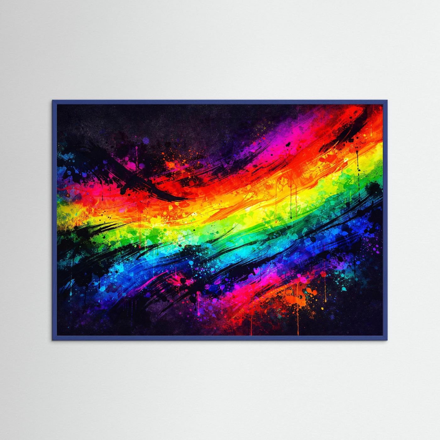Dynamische Regenbogen Pinselstriche | Buntes Abstraktes Wandbild & Kunst Poster Querformat