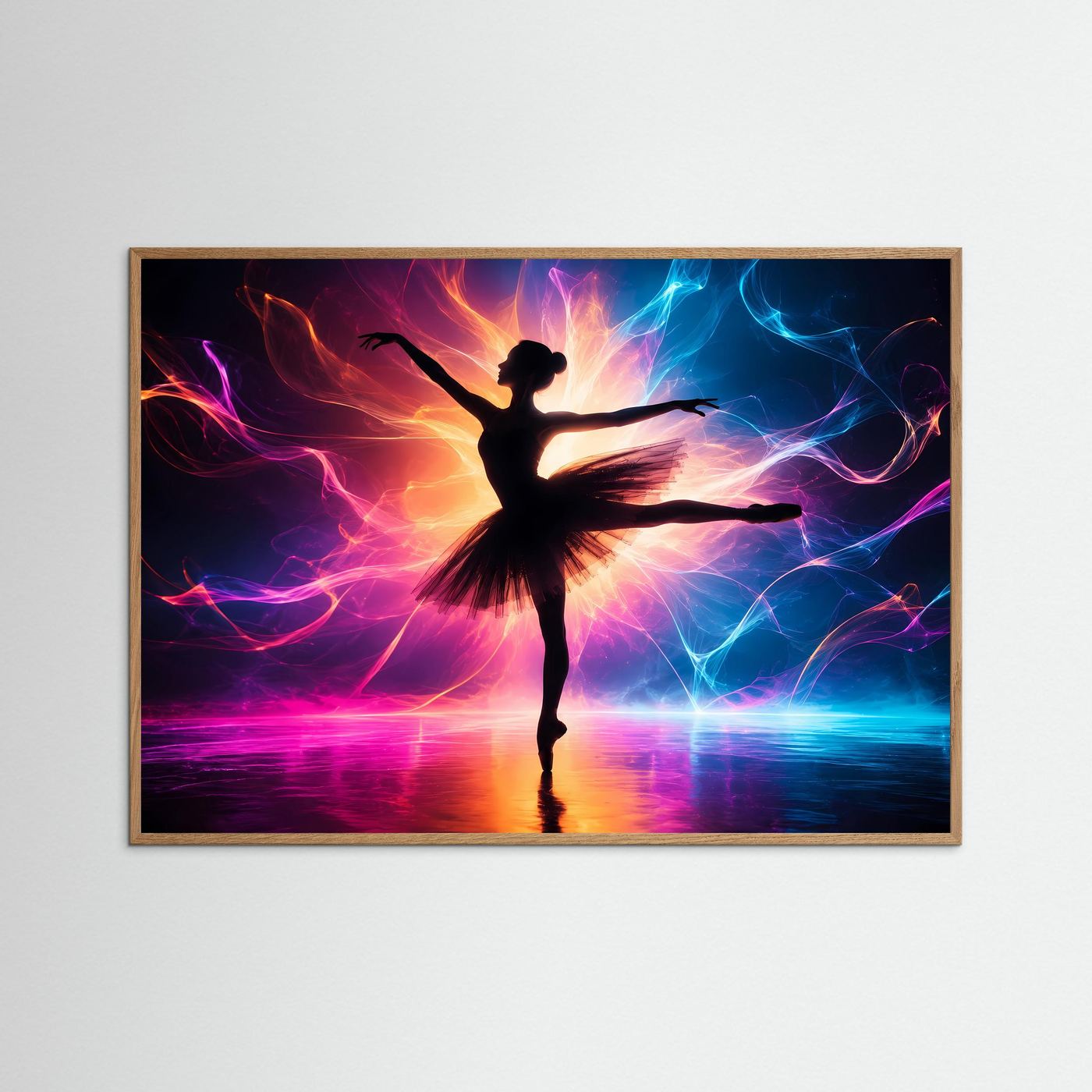 Ballerina Silhouette Poster Querformat | Neon Abstrakte Tanzkunst | Moderne Elegante Wanddekoration