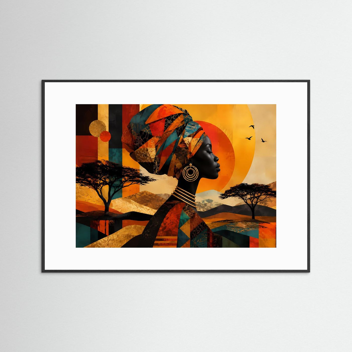 Afrikanische Frau Poster | Moderne Afrika Wandkunst | Abstraktes Porträt in Gold & Erdtönen | Elegante Ethno Wall Art | Luxus Leinwandbild