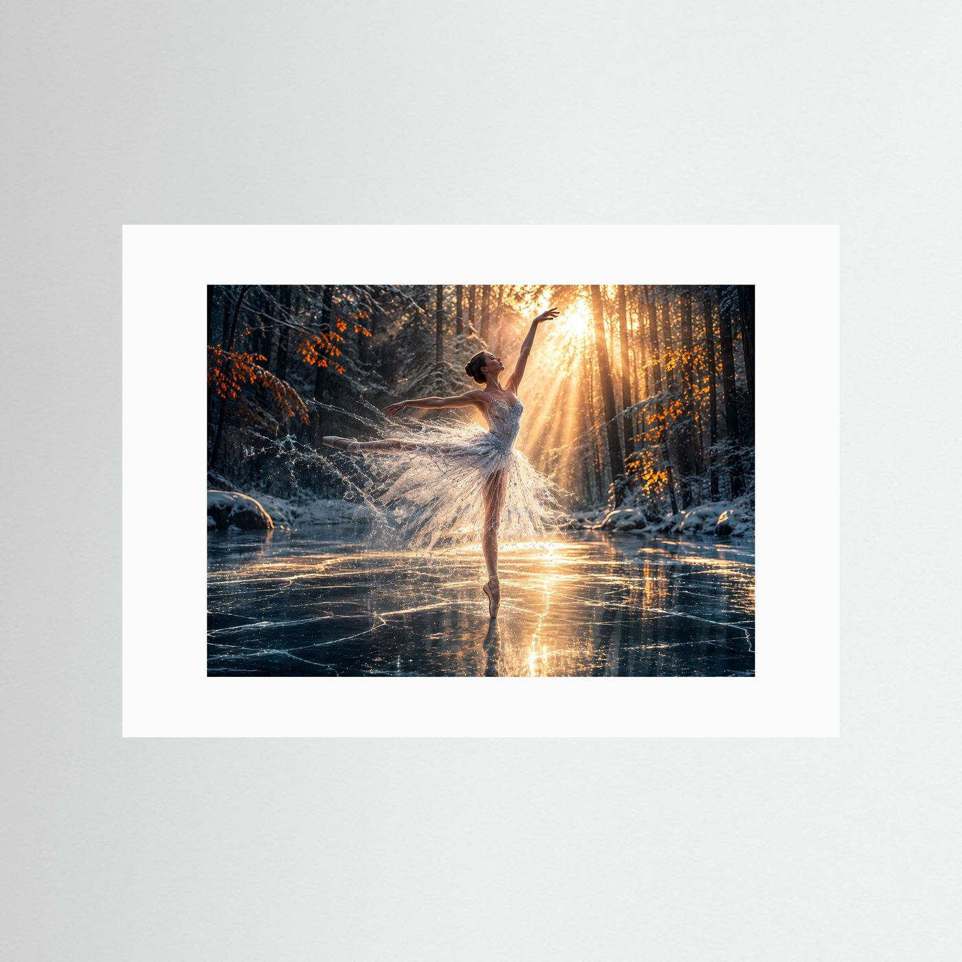 Ballerina im Winterwald Poster | Elegante Tänzerin auf Eis | Ballett Wandbild | Magische Winterkunst | Fine Art Print