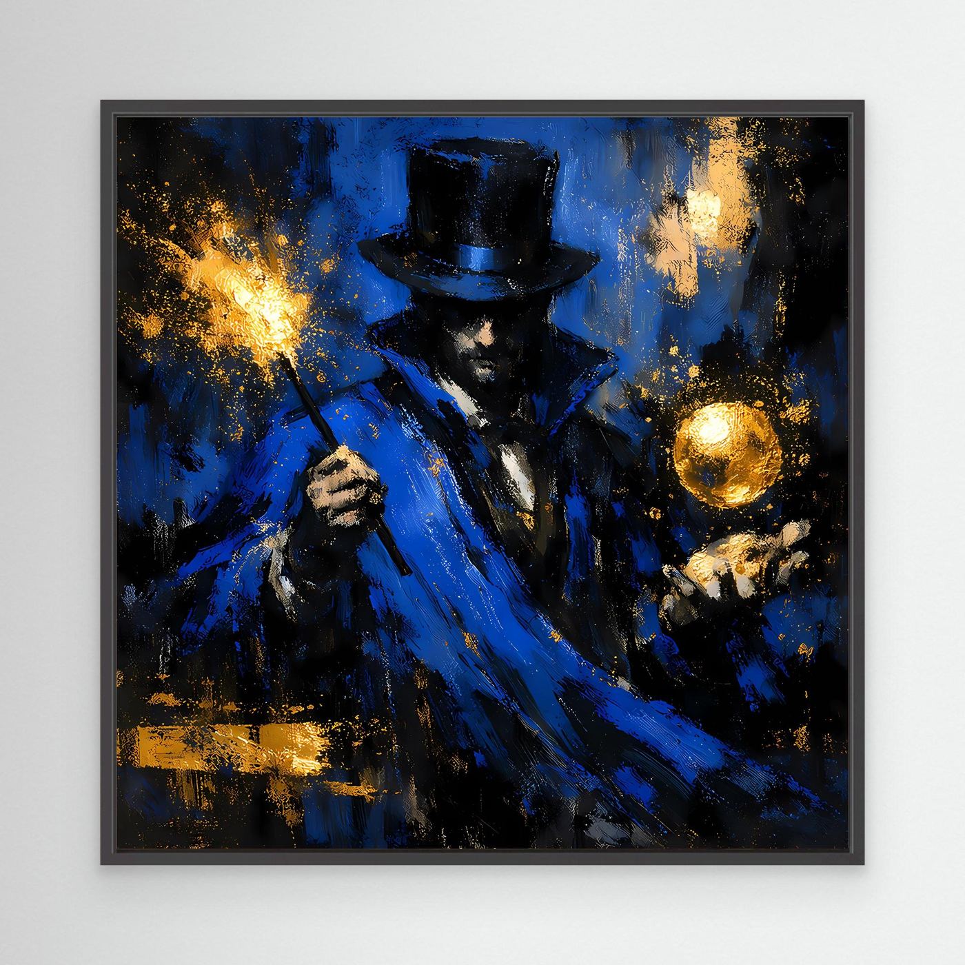Leinwand Mystischer Magier in Blau und Gold | Abstraktes Fantasy Wandbild Moderne Kunst