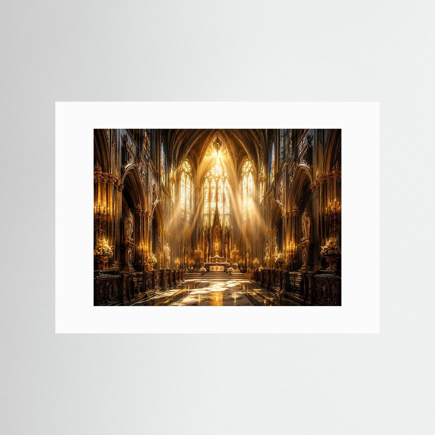 Majestätisches Kirchenschiff im goldenen Licht | Gotische Kathedrale & Architektur Poster