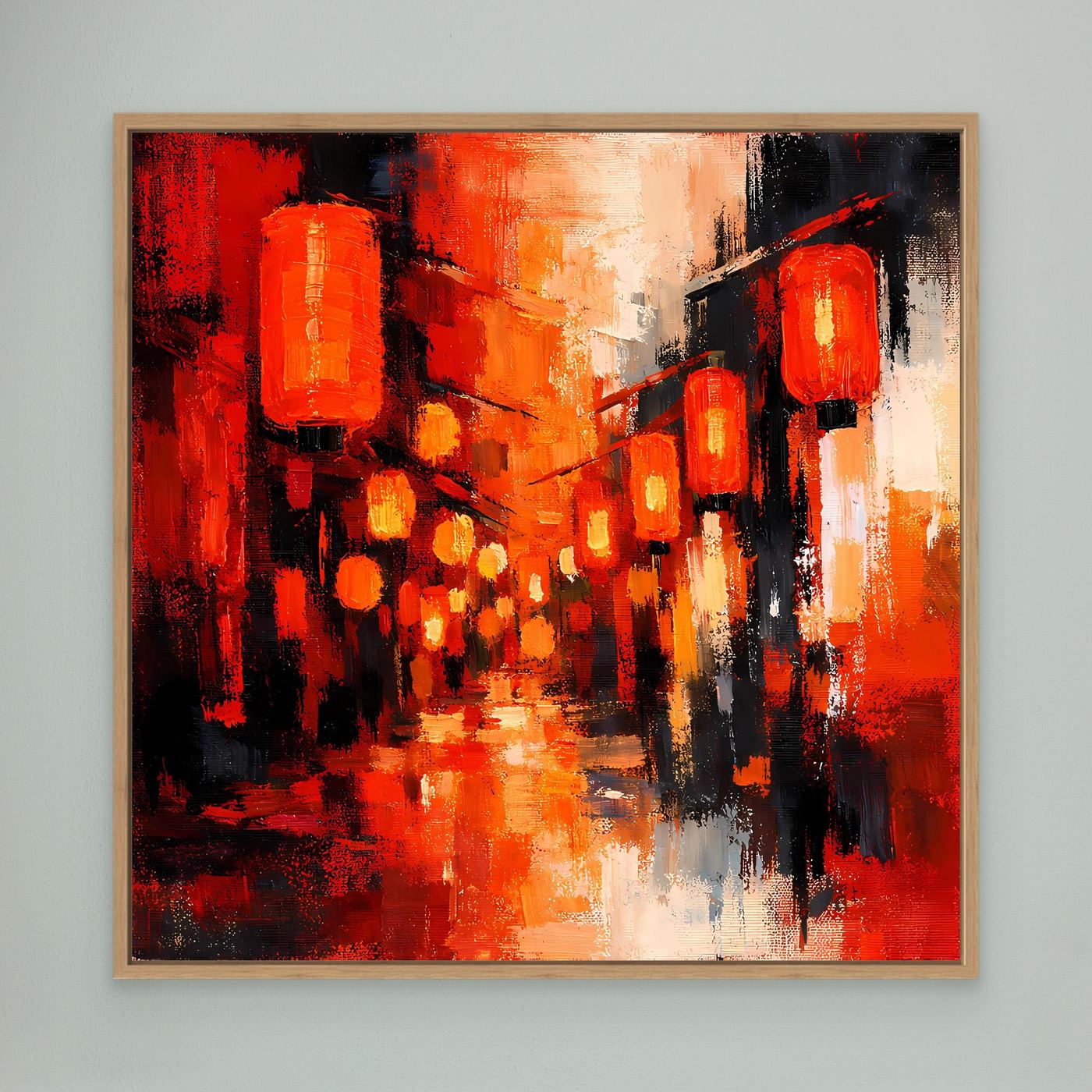 Leinwand Traditionelle Rote Lampions in asiatischer Gasse | Fernöstliche Wandkunst auf echter Leinwand