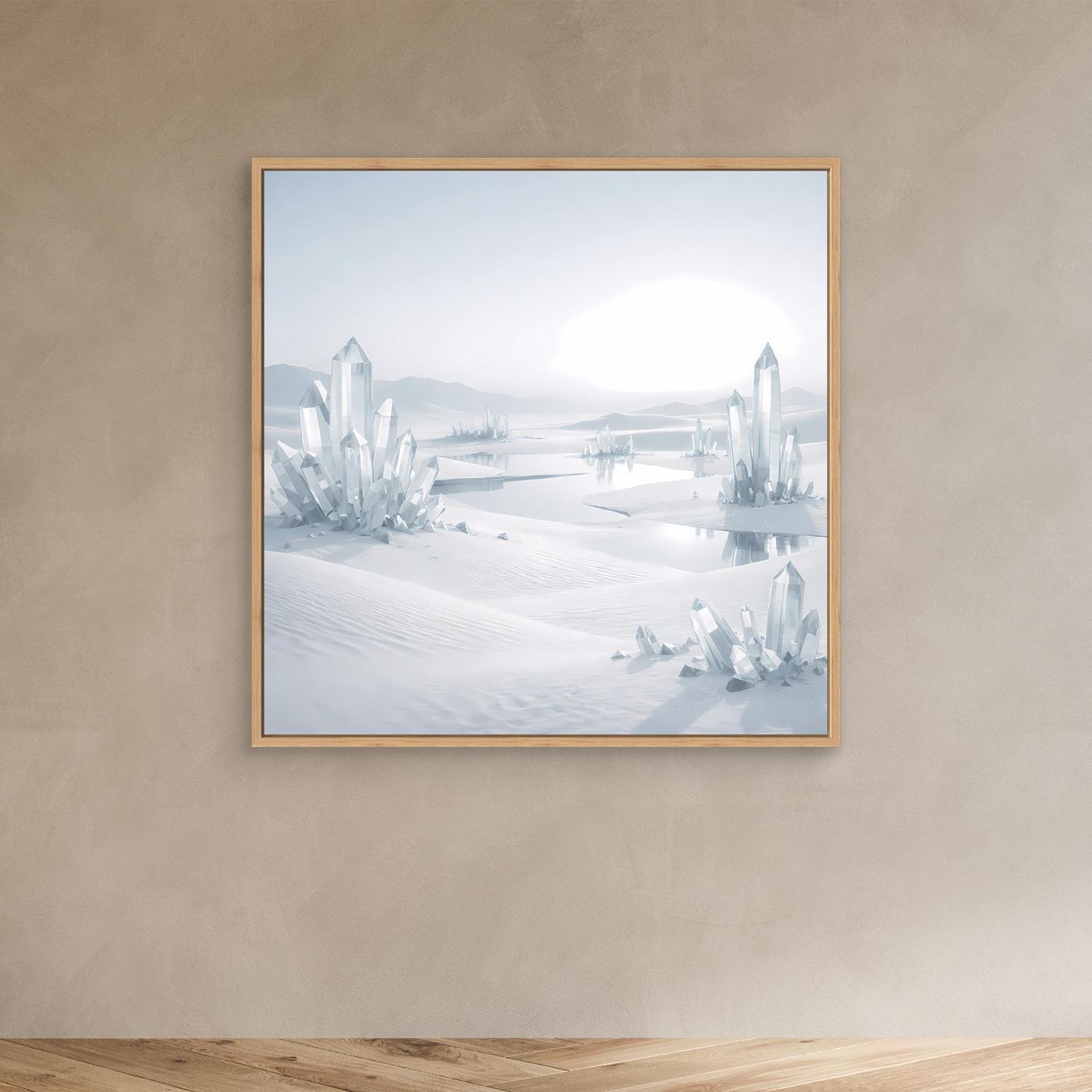 Leinwandbild mit Kristall-Eisberg-Landschaft, Eichenholzrahmen