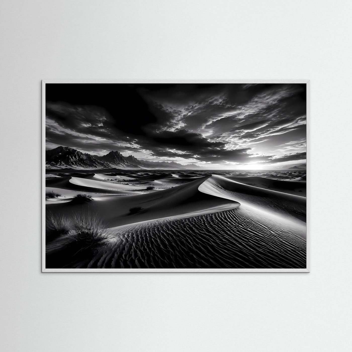 Schwarz Weiß Wüste Poster | Dünen Landschaft Wandbild | Monochrome Naturkunst | Minimalistische Wüstenfotografie | Fine Art Kunstdruck