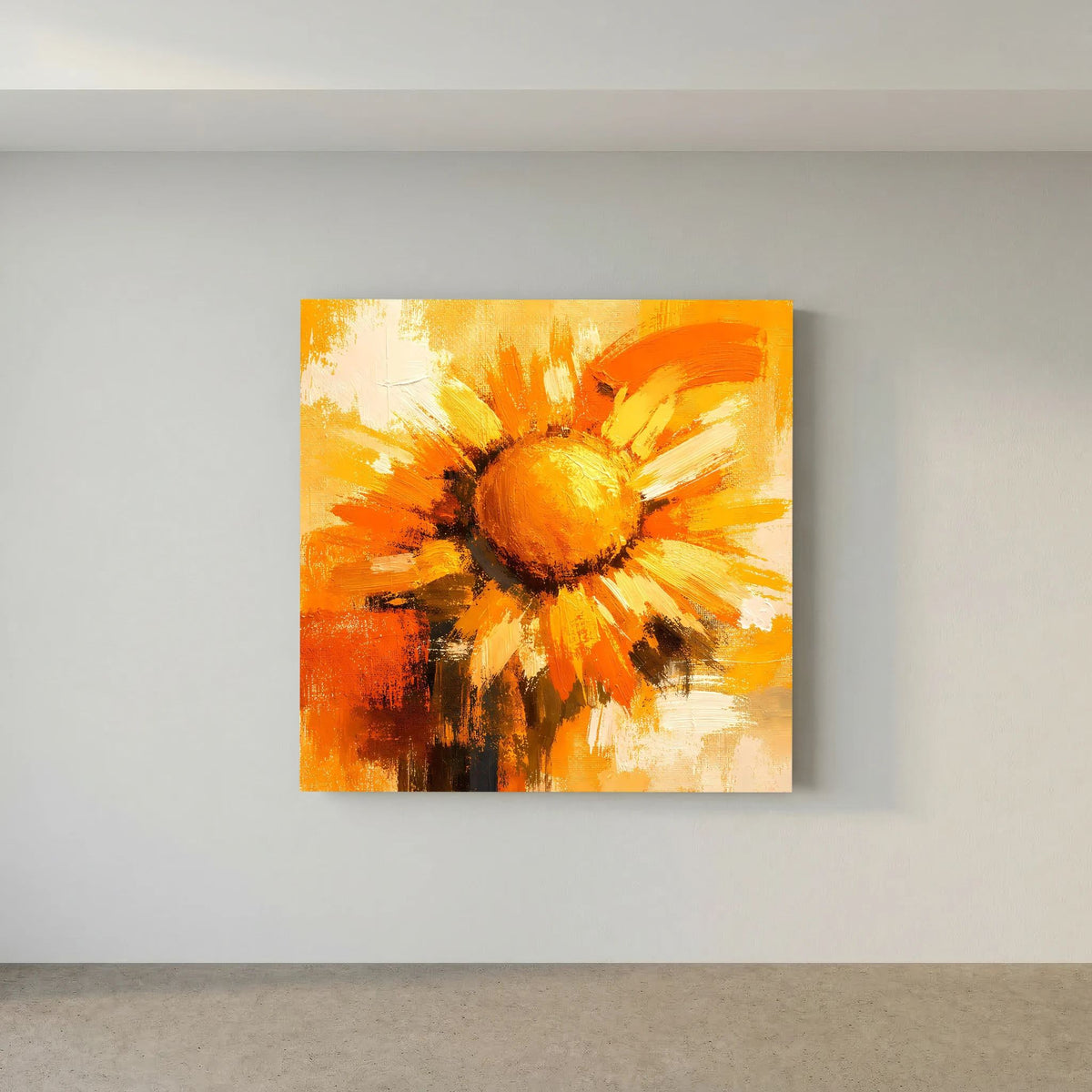 Leinwand Abstraktes Sonnenblumen Gemälde | Modernes Florales Wandbild Gelb Orange