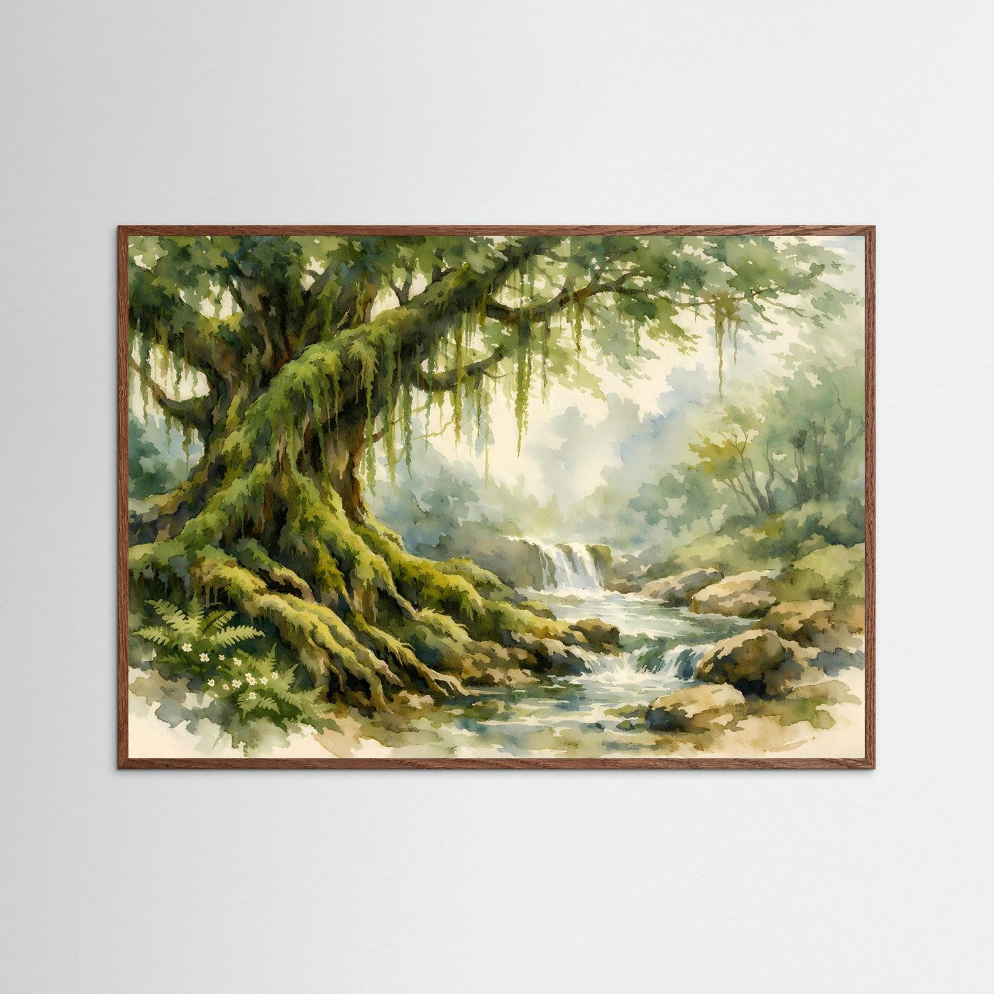 Mysteröser Urwaldbaum am Flusslauf | Aquarell Natur & Urwald Poster Querformat