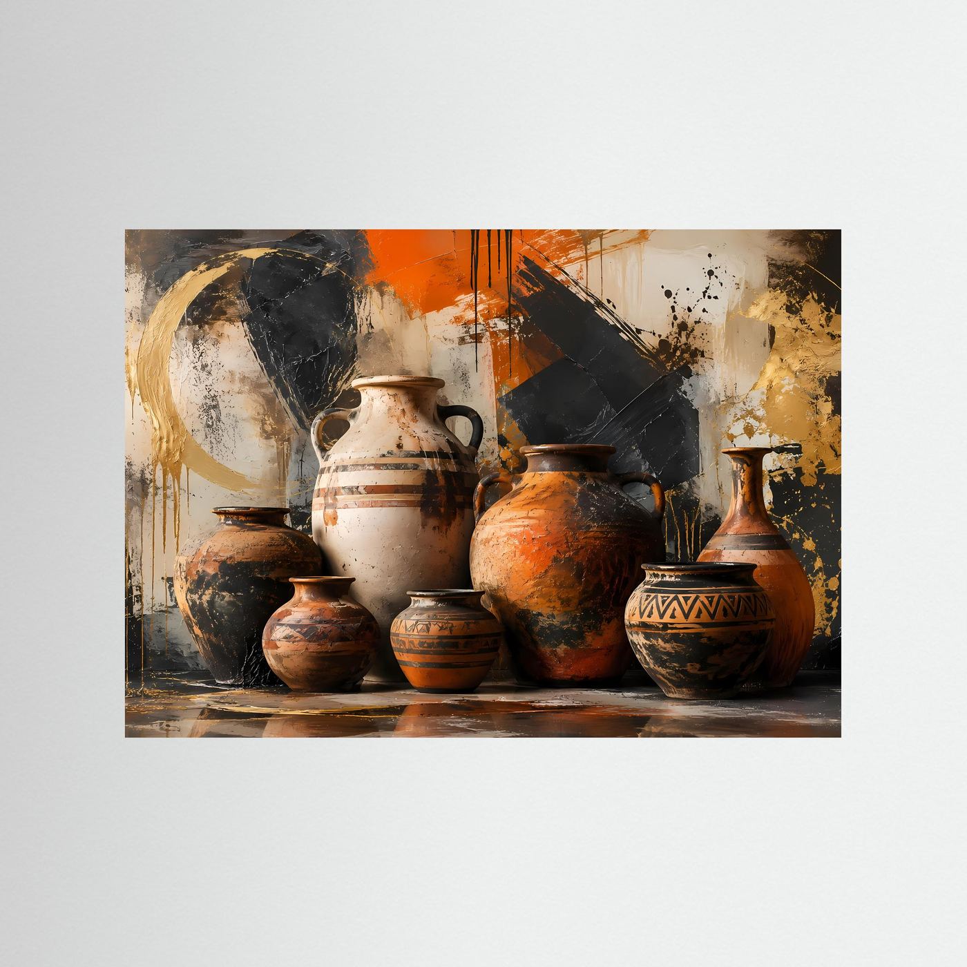 Abstrakte Amphoren Poster | Mediterrane Keramikkunst | Moderne Stillleben Wandkunst | Terrakotta Vasen | Premium Leinwandbild