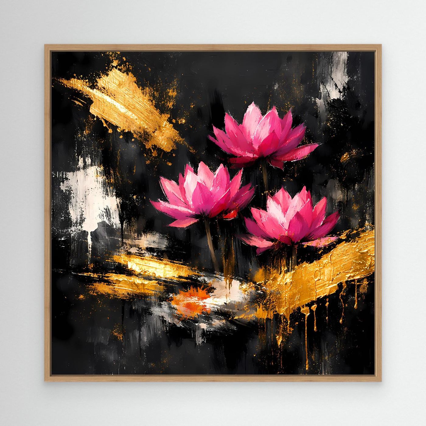 Leinwand Prachtvolle Lotusblüten in Pink und Gold | Modernes Abstraktes Blumen Wandbild