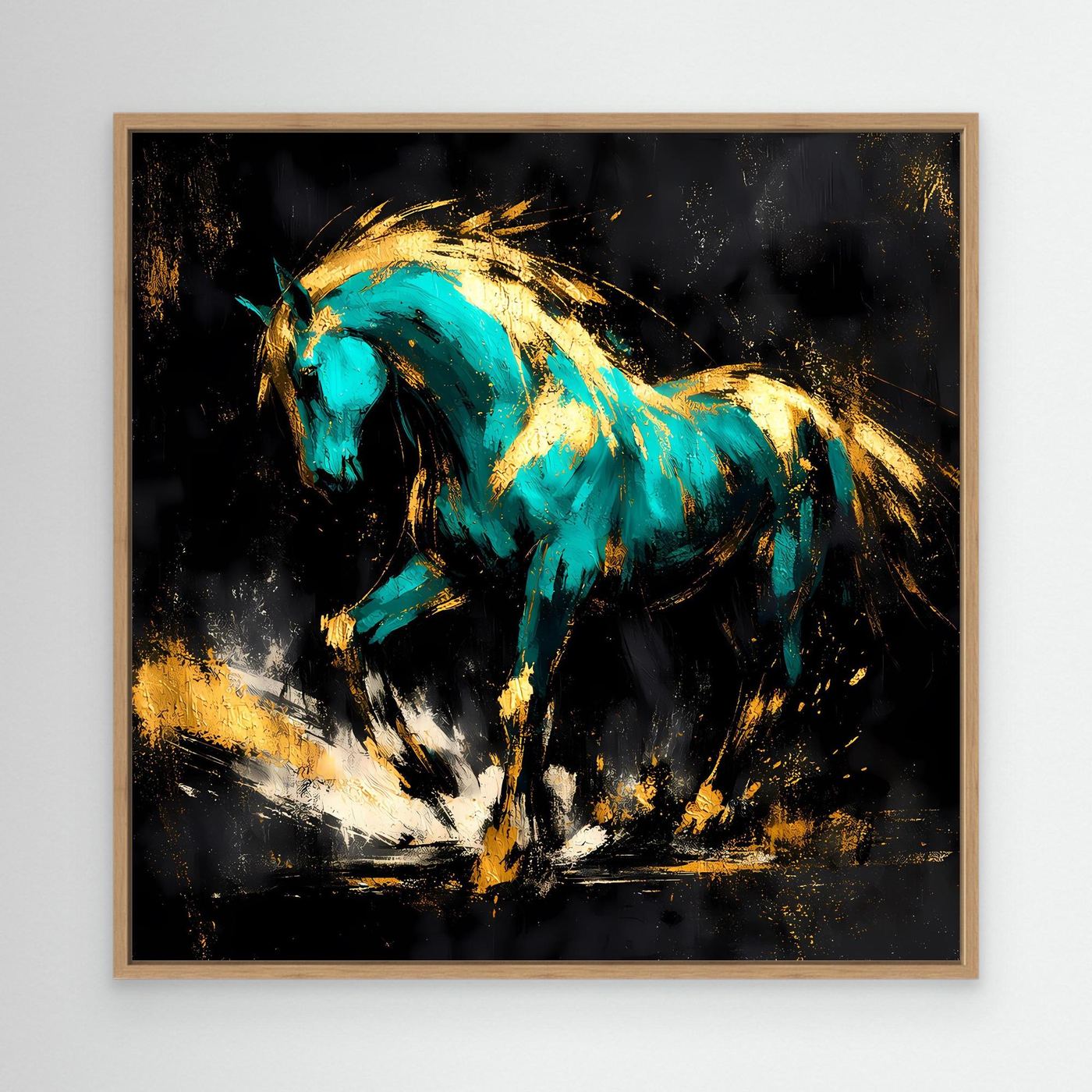 Leinwand Kraftvolles Pferd in Türkis und Gold | Modernes Abstraktes Wildtier Wandbild