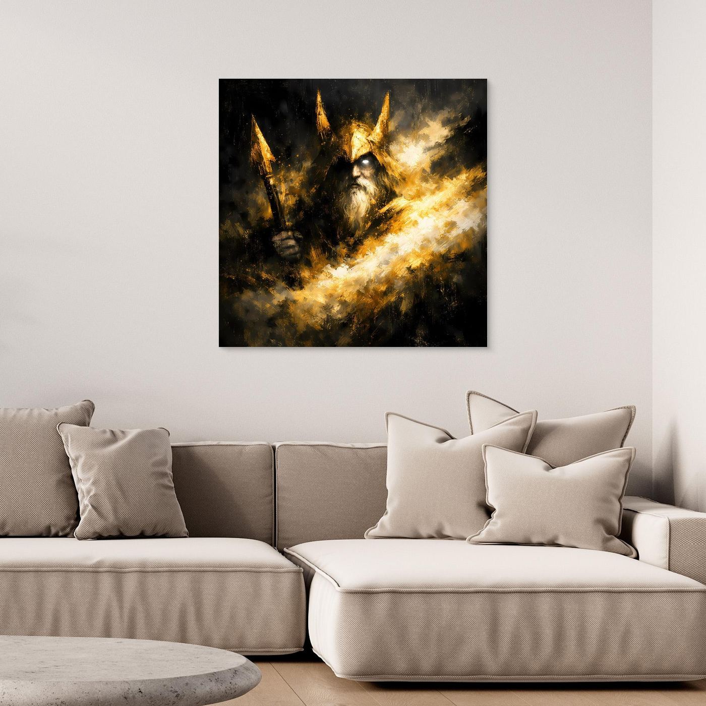 Leinwand Goldener Odin Nordischer Gott | Abstraktes Wikinger Wandbild Modern