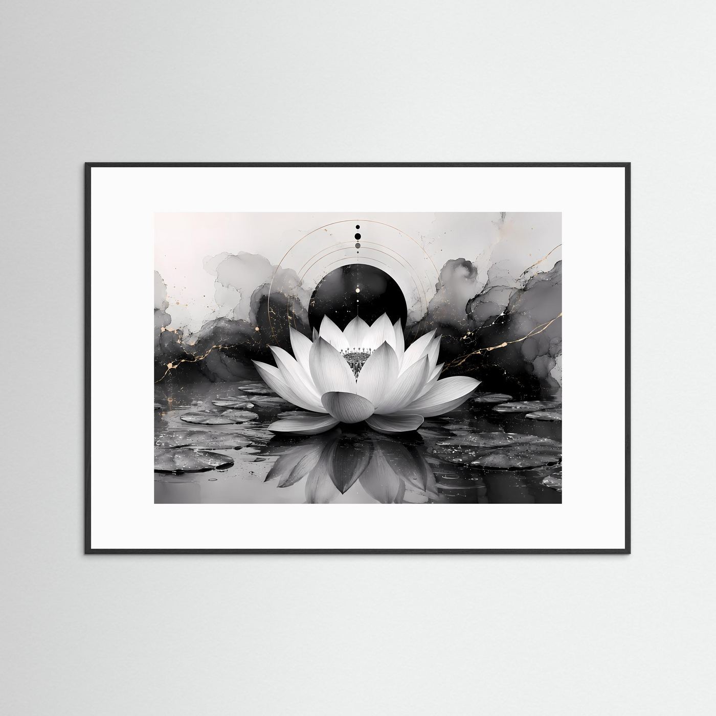 Weiße Lotusblüte in Schwarz & Gold | Elegante Zen Kunst