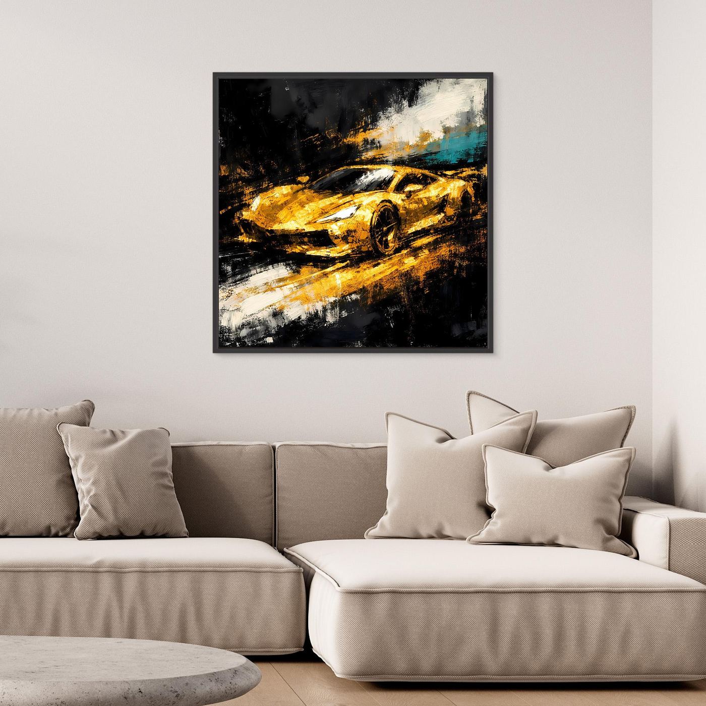Leinwand Goldener Supersportwagen | Modernes Abstraktes Rennsport Wandbild