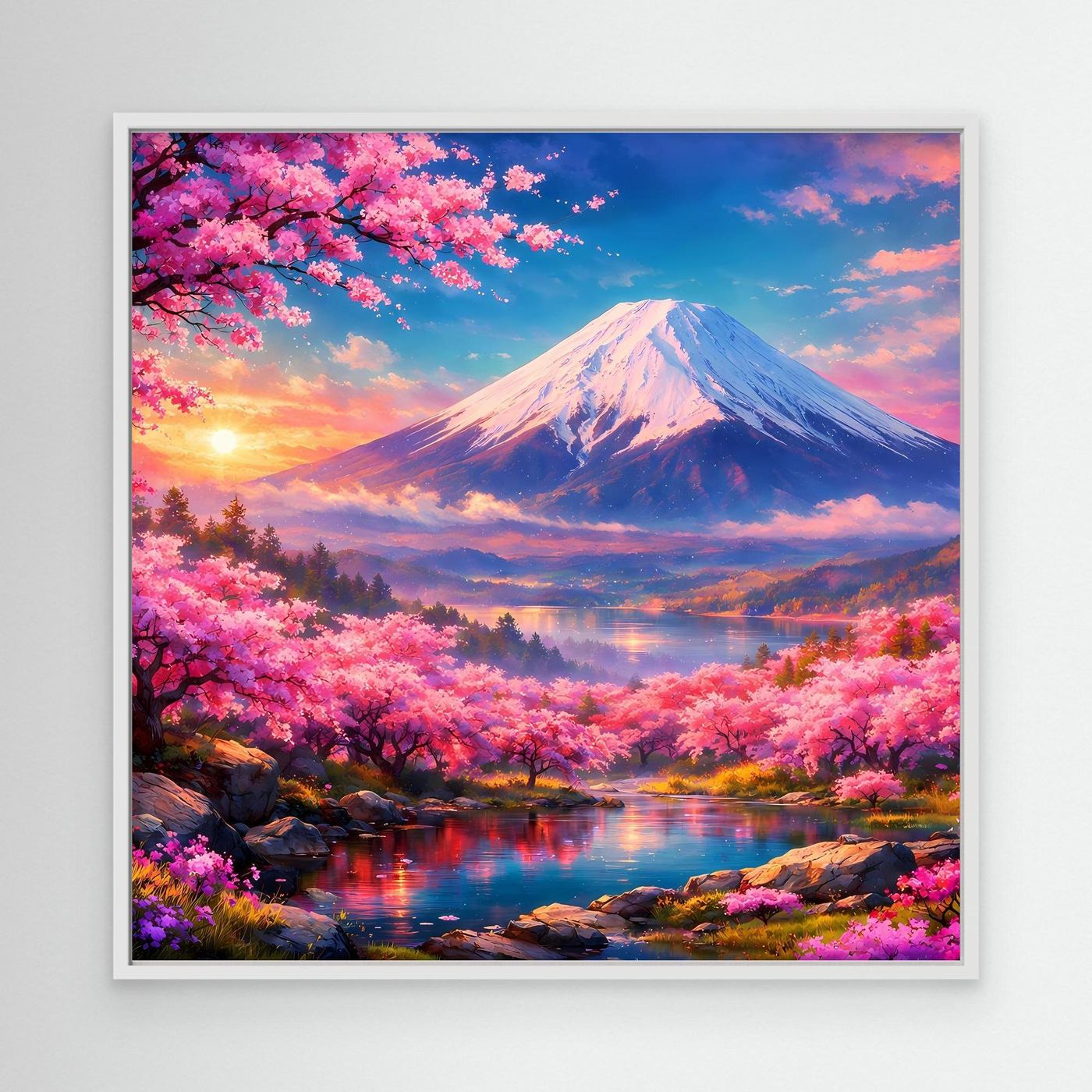 Leinwandbild Magischer Fuji & Kirschblüte | Japanisches Frühlingserwachen Wandbild auf echtem Holzkeilrahmen